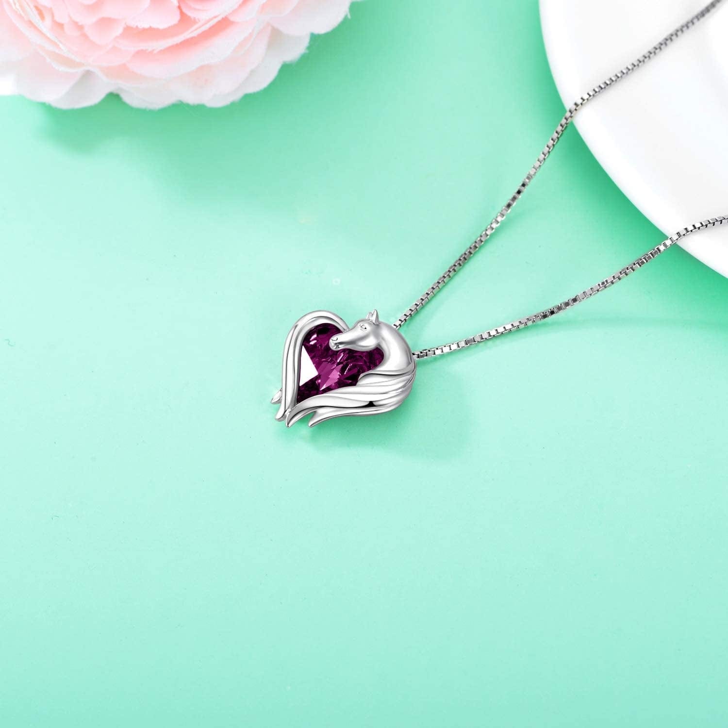 Horse Necklace Sterling Silver Horse in Heart Pendant Necklace Animal Horse Jewelry Gift for Women Teen Girls Horse Lovers, Embellished with Crystals from Austria