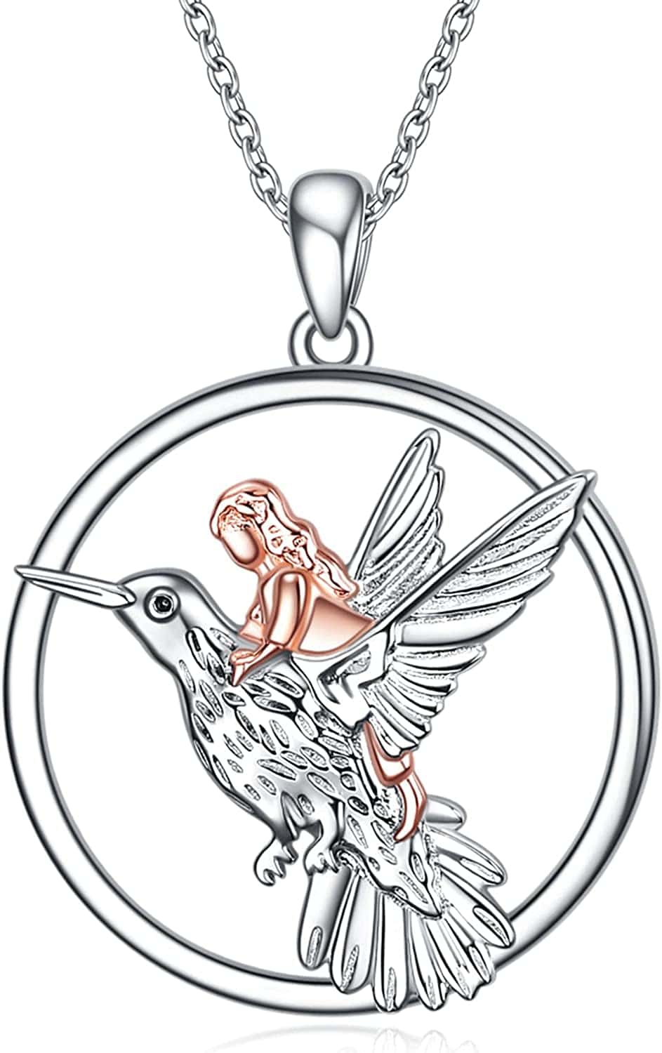 Horse Necklace, Wolf and Girl Necklace, Panda and Horse Necklace, Dragon and Unicorn Necklace, Sterling Silver Love Heart Birthday Christmas Jewelry Gifts for Women Teen Girls Silver girls and Hummingbird necklace