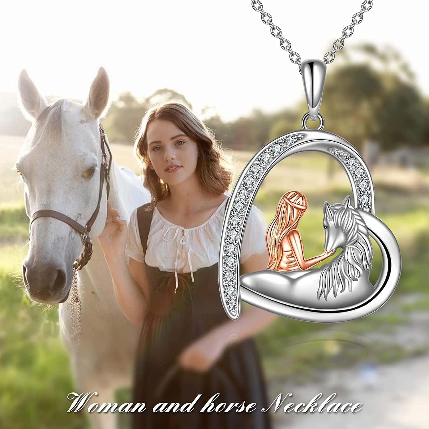 Horse Necklace, Wolf and Girl Necklace, Panda and Horse Necklace, Dragon and Unicorn Necklace, Sterling Silver Love Heart Birthday Christmas Jewelry Gifts for Women Teen Girls