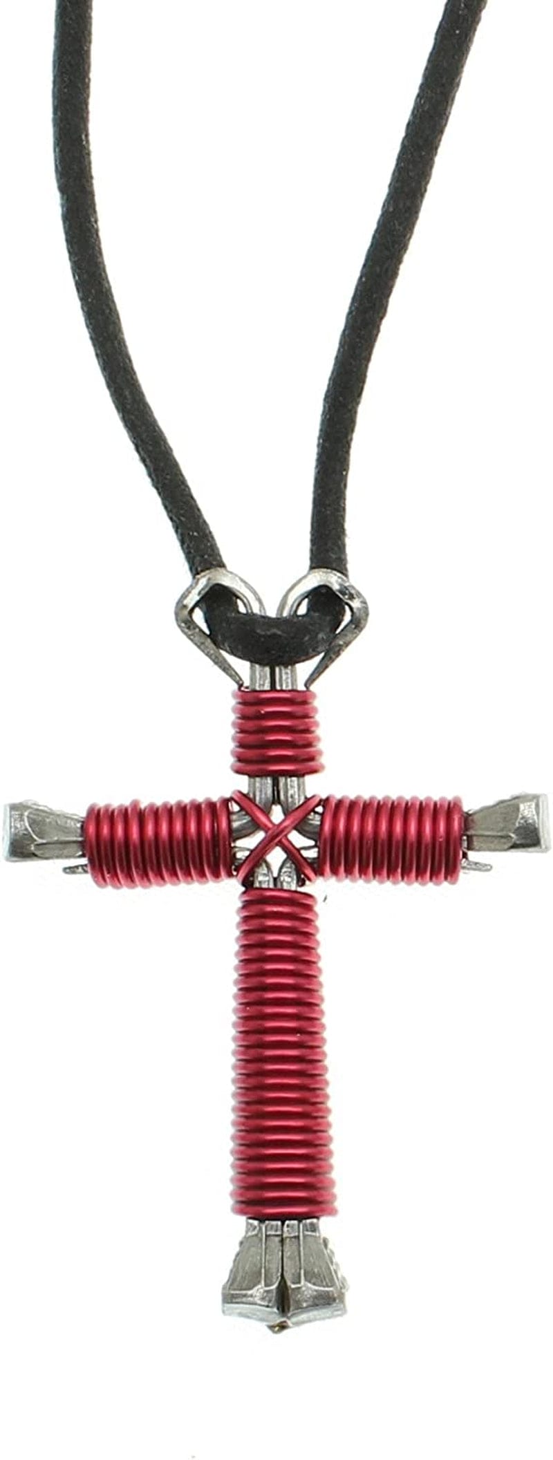 Horseshoe Nail Cross Necklace Red, Magenta