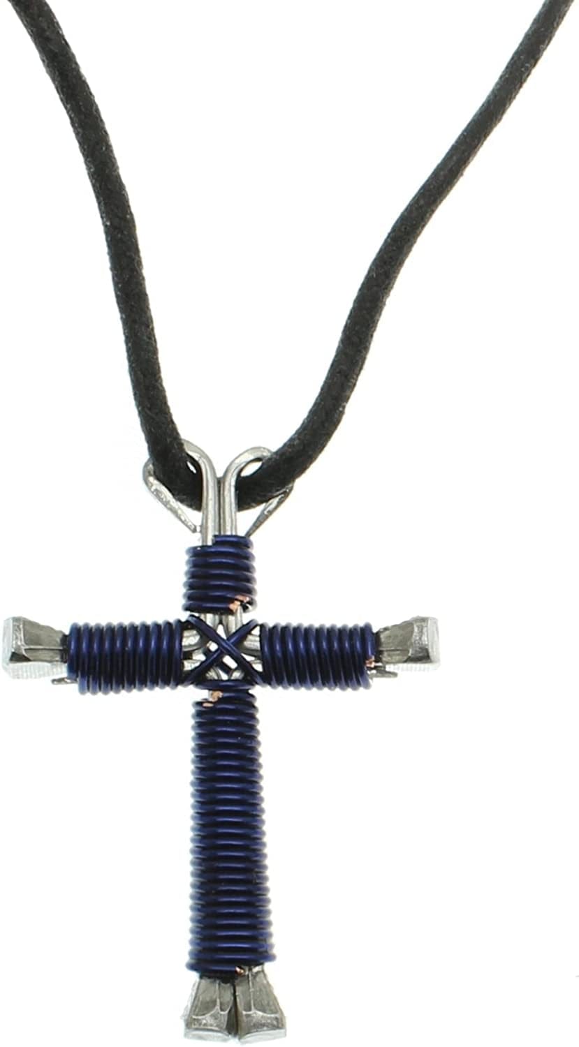 Horseshoe Nail Cross Necklace Blue, Navy