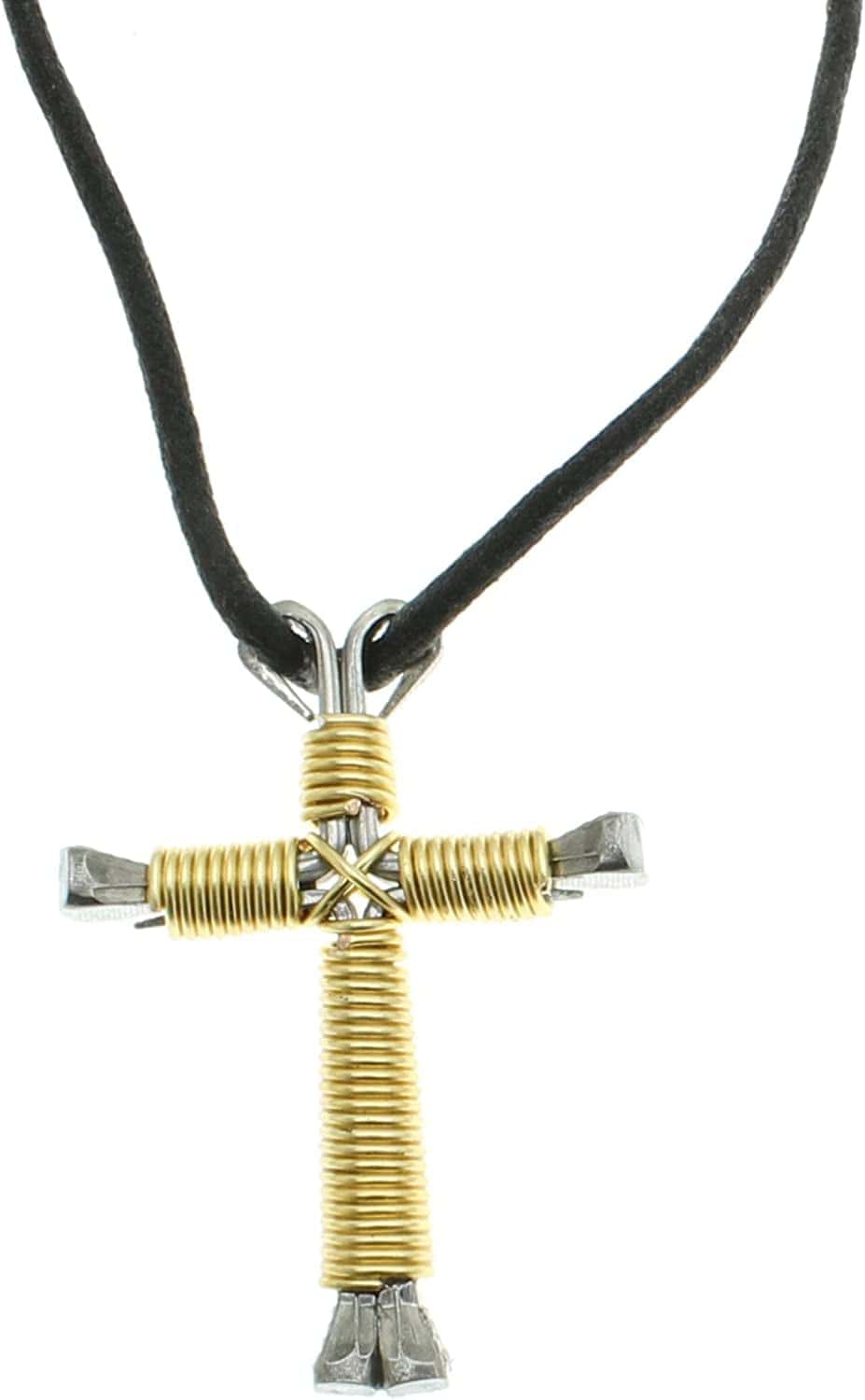 Horseshoe Nail Cross Necklace Yellow
