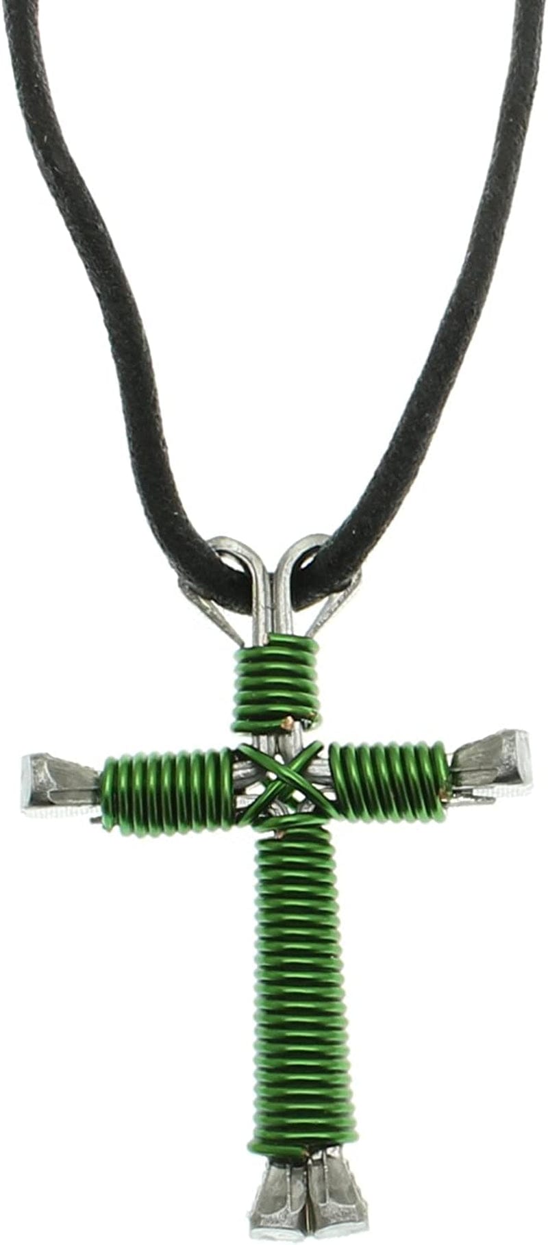 Horseshoe Nail Cross Necklace Green