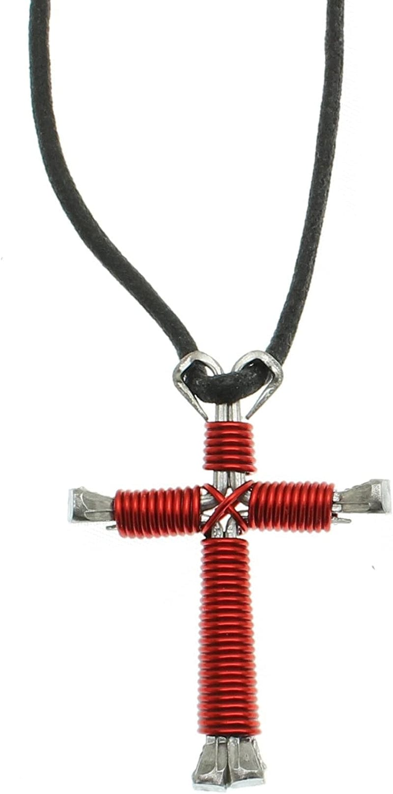 Horseshoe Nail Cross Necklace Red