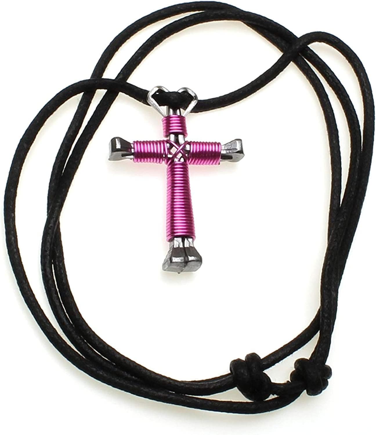 Horseshoe Nail Cross Necklace Pink, Light