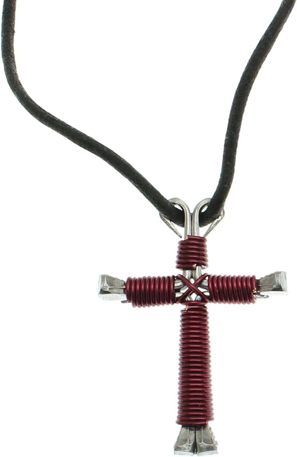 Horseshoe Nail Cross Necklace Red, Burgundy