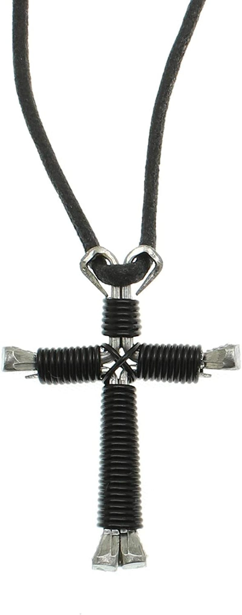 Horseshoe Nail Cross Necklace Black