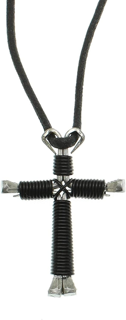 Horseshoe Nail Cross Necklace Black