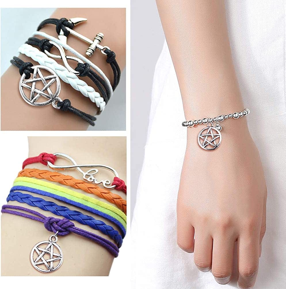 Housweety 50 Silver Tone Pentagram Charms Pendants 20X17Mm