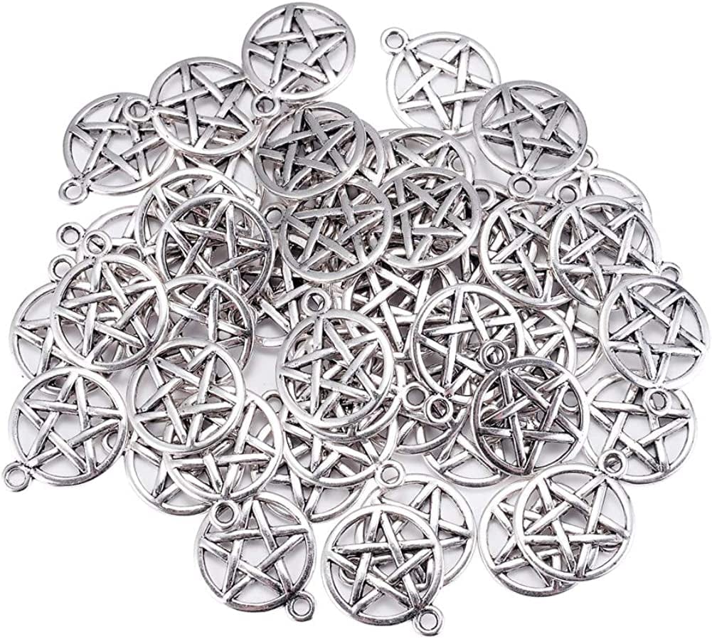 Housweety 50 Silver Tone Pentagram Charms Pendants 20X17Mm