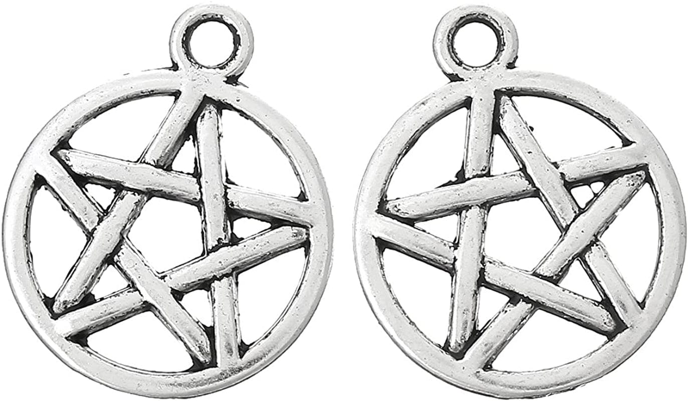 Housweety 50 Silver Tone Pentagram Charms Pendants 20X17Mm