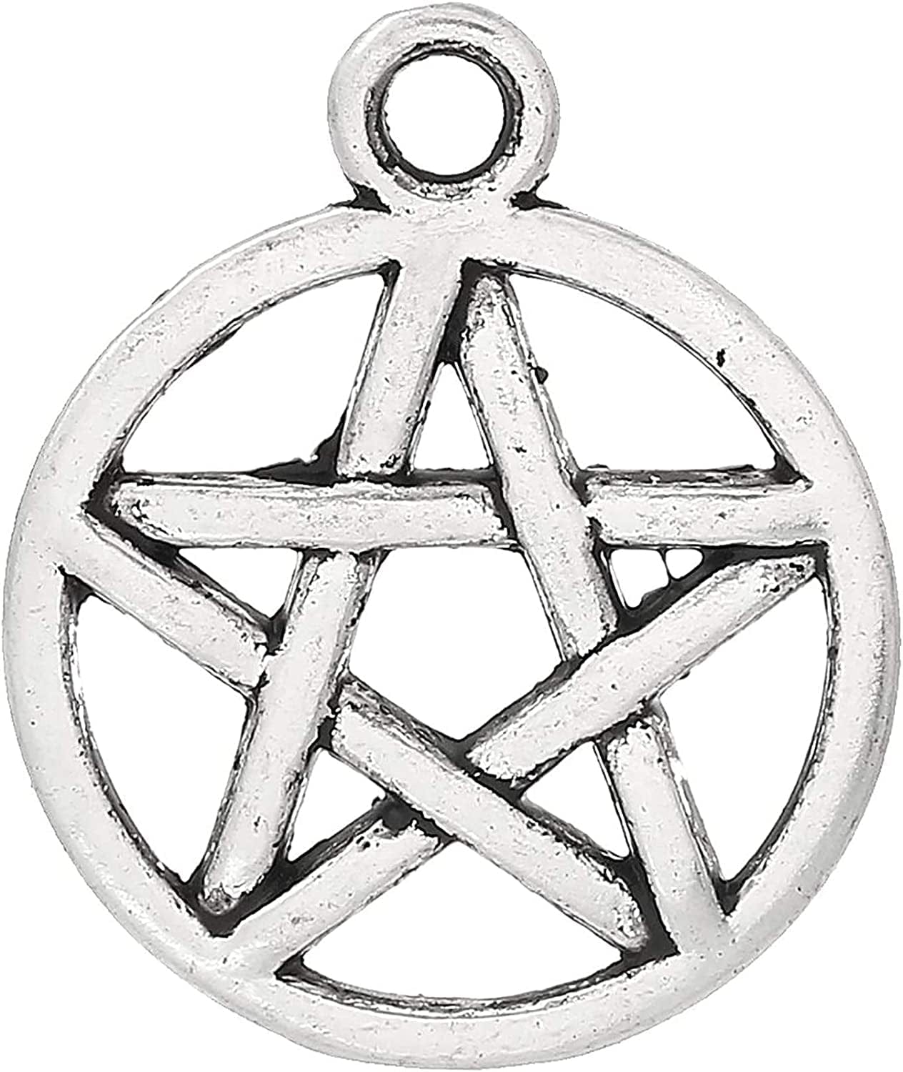 Housweety 50 Silver Tone Pentagram Charms Pendants 20X17Mm