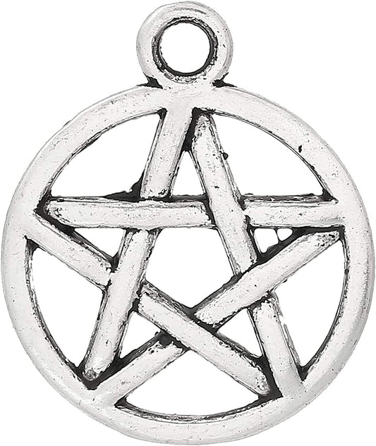 Housweety 50 Silver Tone Pentagram Charms Pendants 20X17Mm