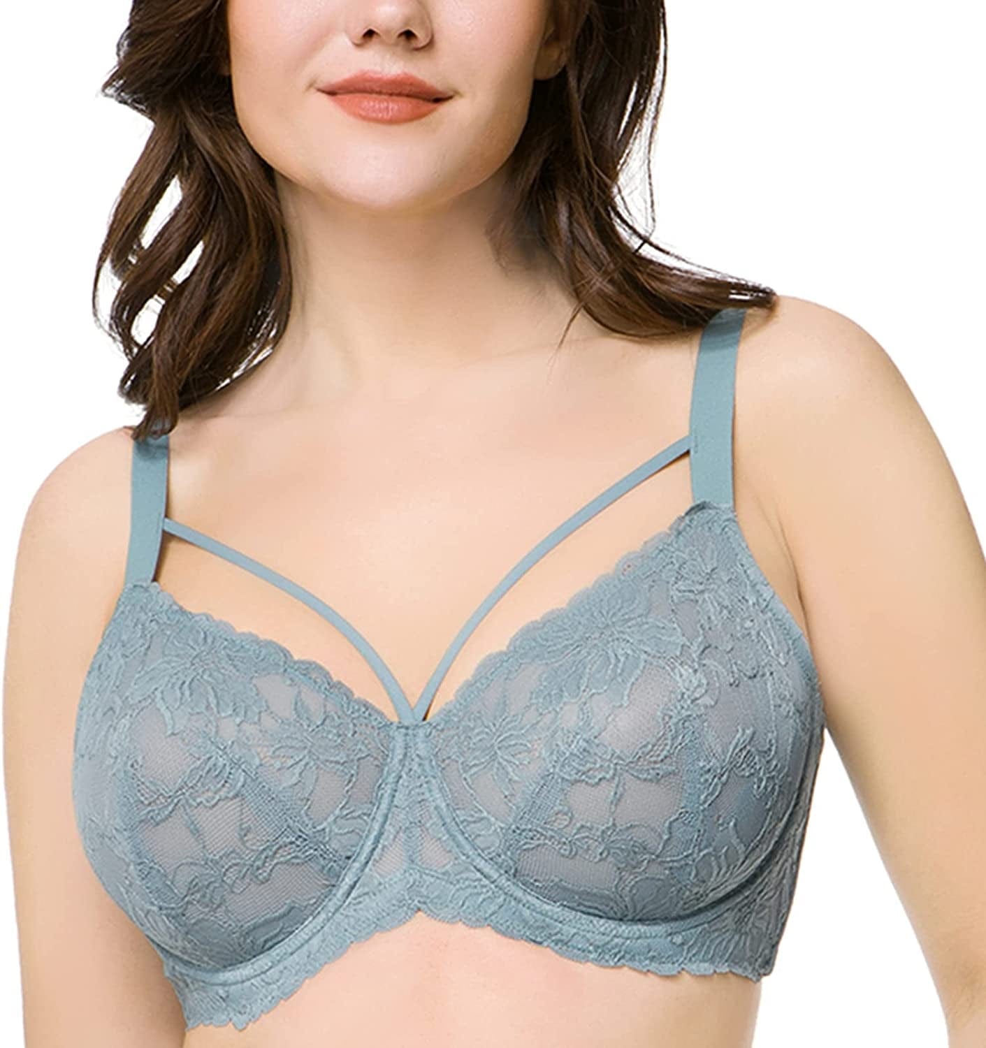 HSIA Minimizer Bra for Women,Unlined Non Padded Lace Sexy plus Size Bras Full Figure Grey Blue / 40C