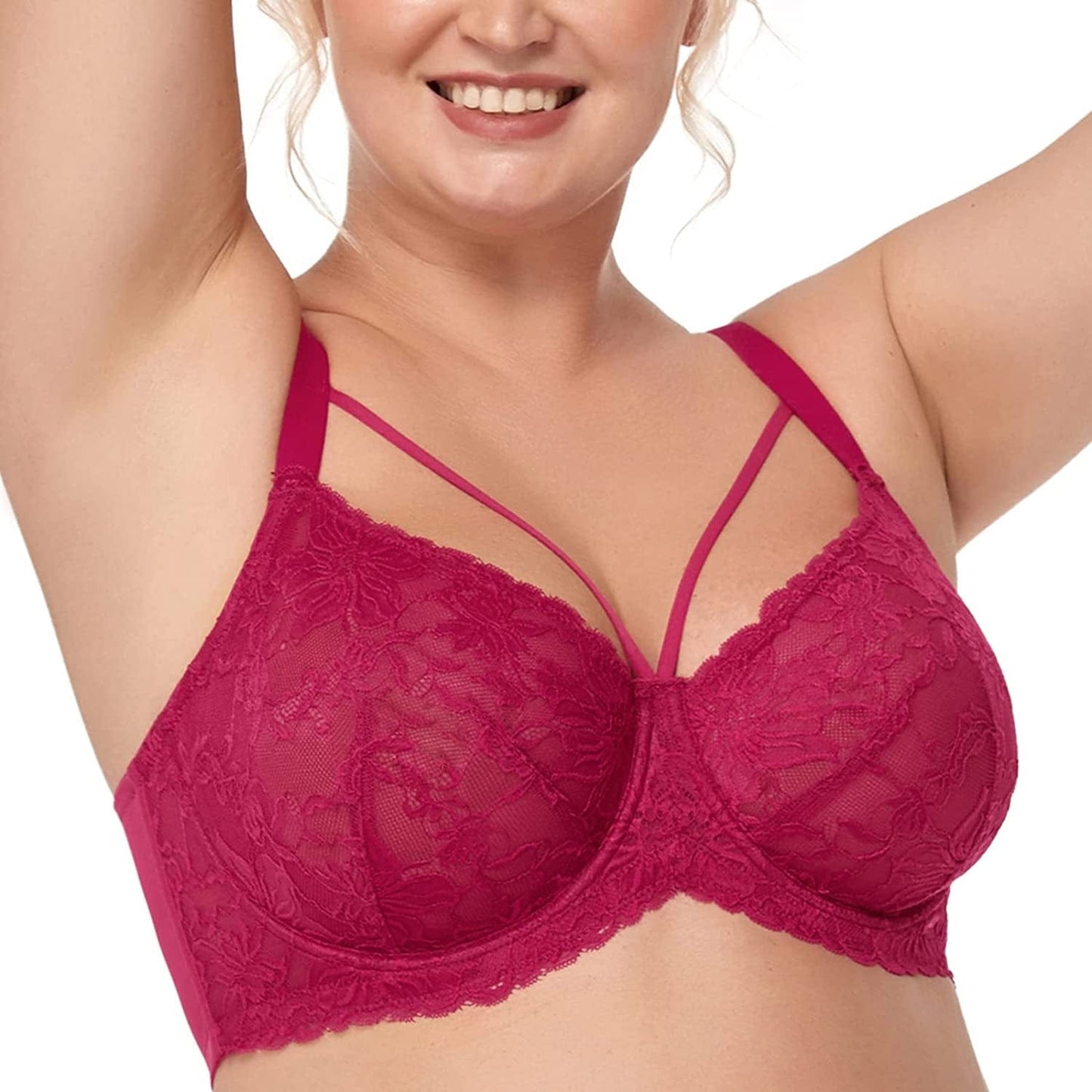 HSIA Minimizer Bra for Women,Unlined Non Padded Lace Sexy plus Size Bras Full Figure Rose Red / 42DDD