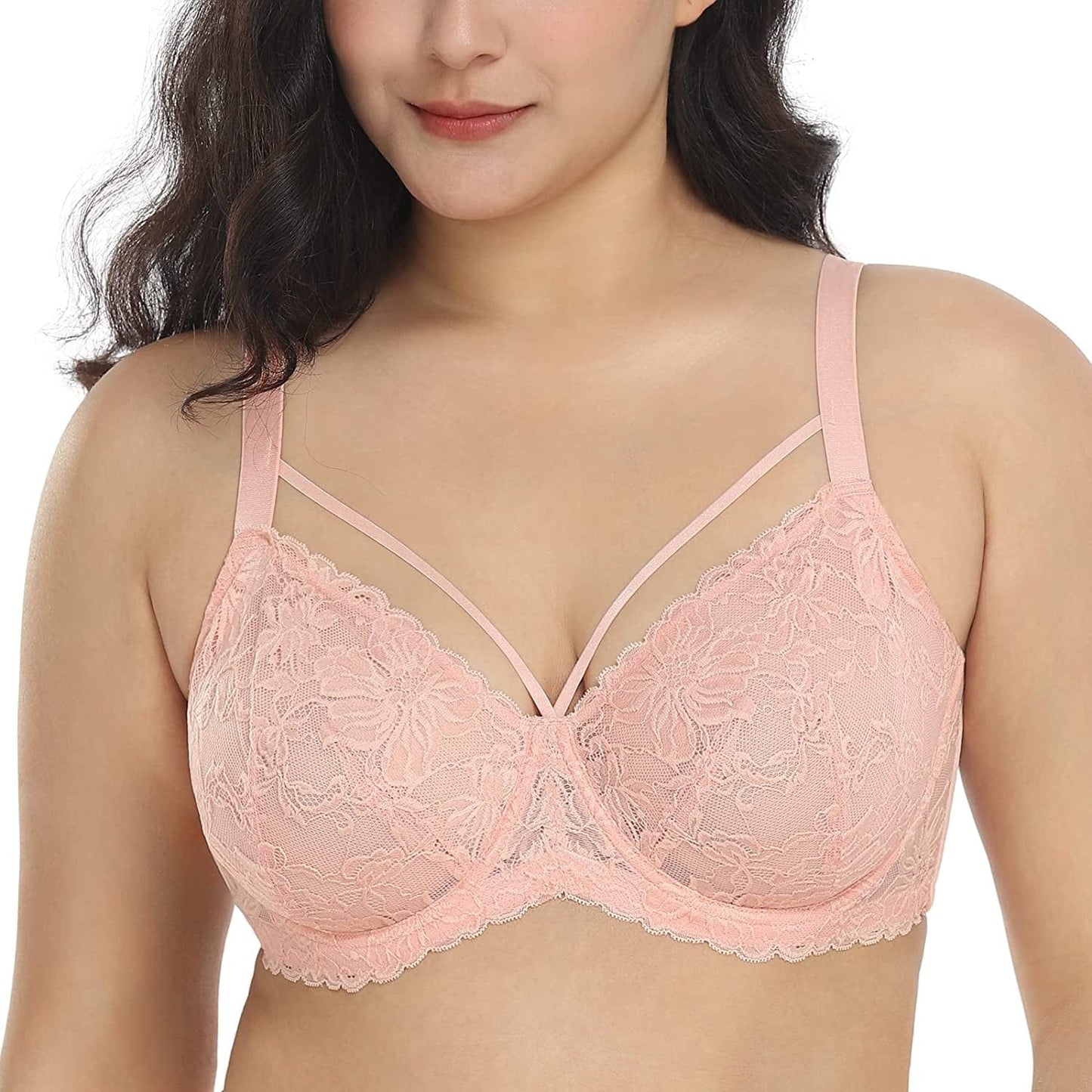 HSIA Minimizer Bra for Women,Unlined Non Padded Lace Sexy plus Size Bras Full Figure Blush Pink / 34DD