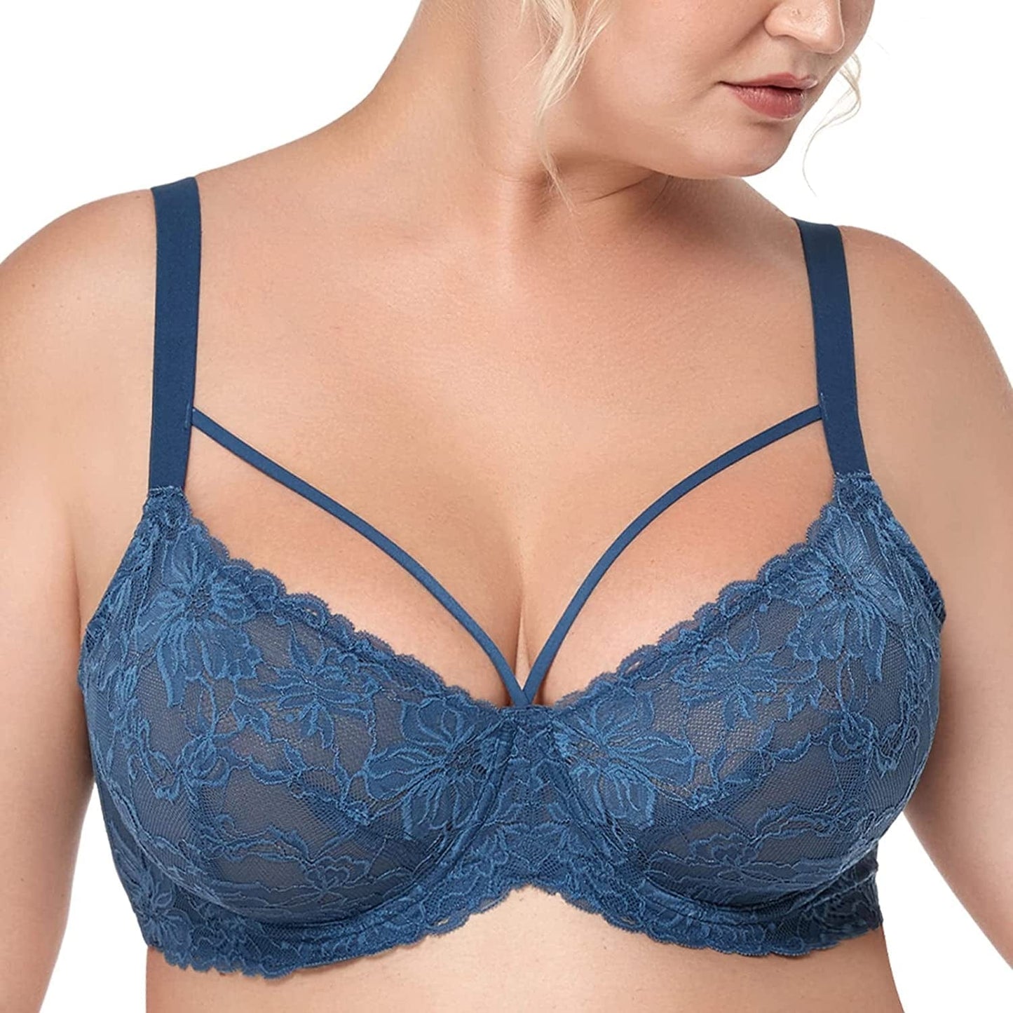 HSIA Minimizer Bra for Women,Unlined Non Padded Lace Sexy plus Size Bras Full Figure Dark Blue / 38C