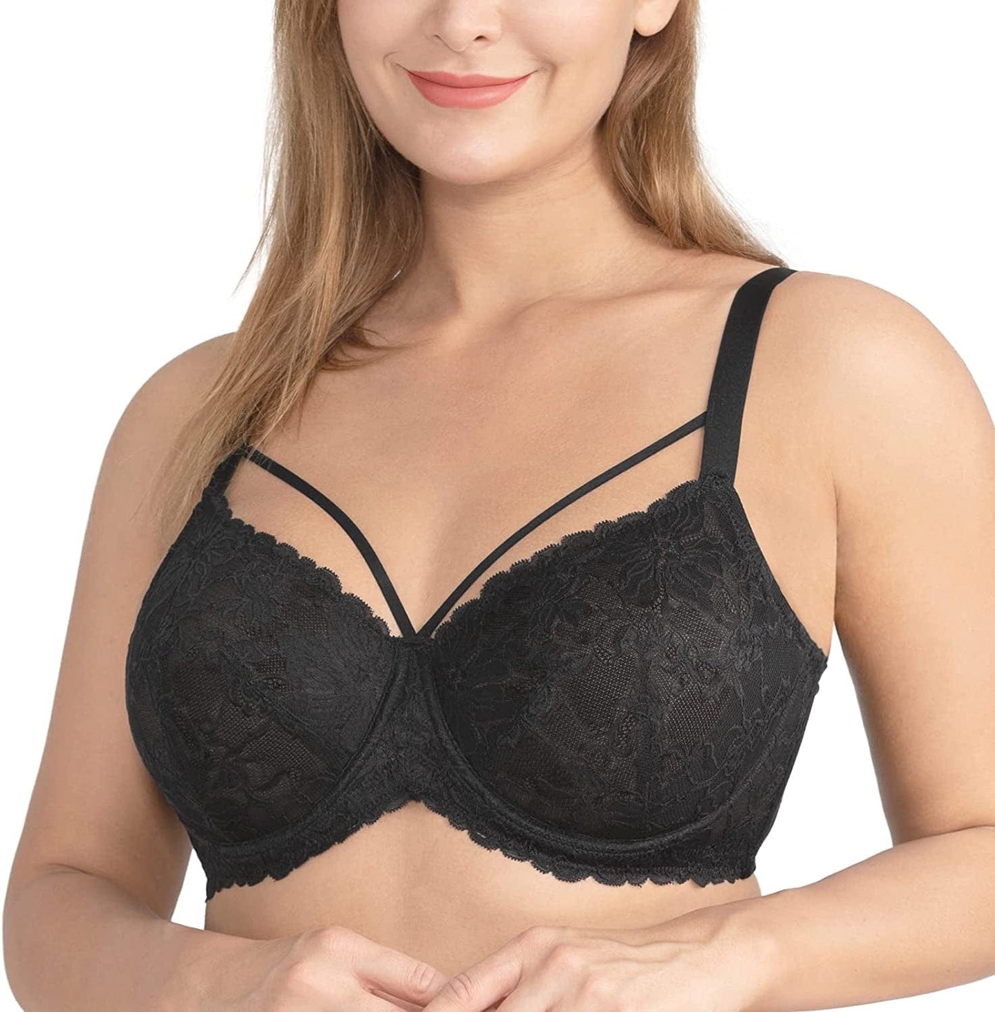 HSIA Minimizer Bra for Women,Unlined Non Padded Lace Sexy plus Size Bras Full Figure Black / 38DDD