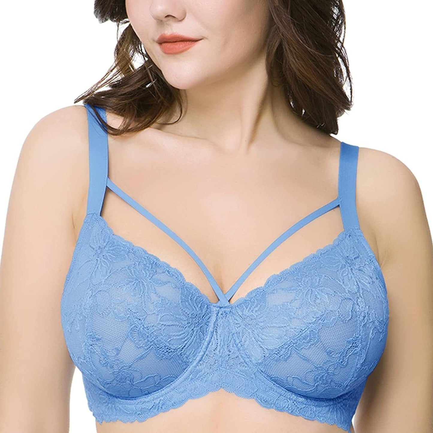 HSIA Minimizer Bra for Women,Unlined Non Padded Lace Sexy plus Size Bras Full Figure Della Robbia Blue / 38DDD