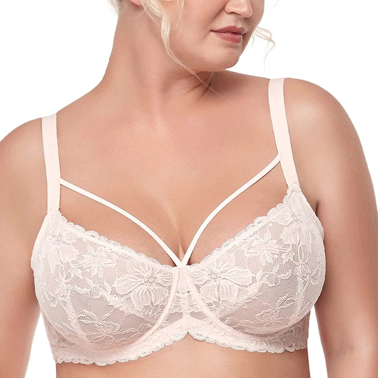 HSIA Minimizer Bra for Women,Unlined Non Padded Lace Sexy plus Size Bras Full Figure Dusty Peach / 42DDD