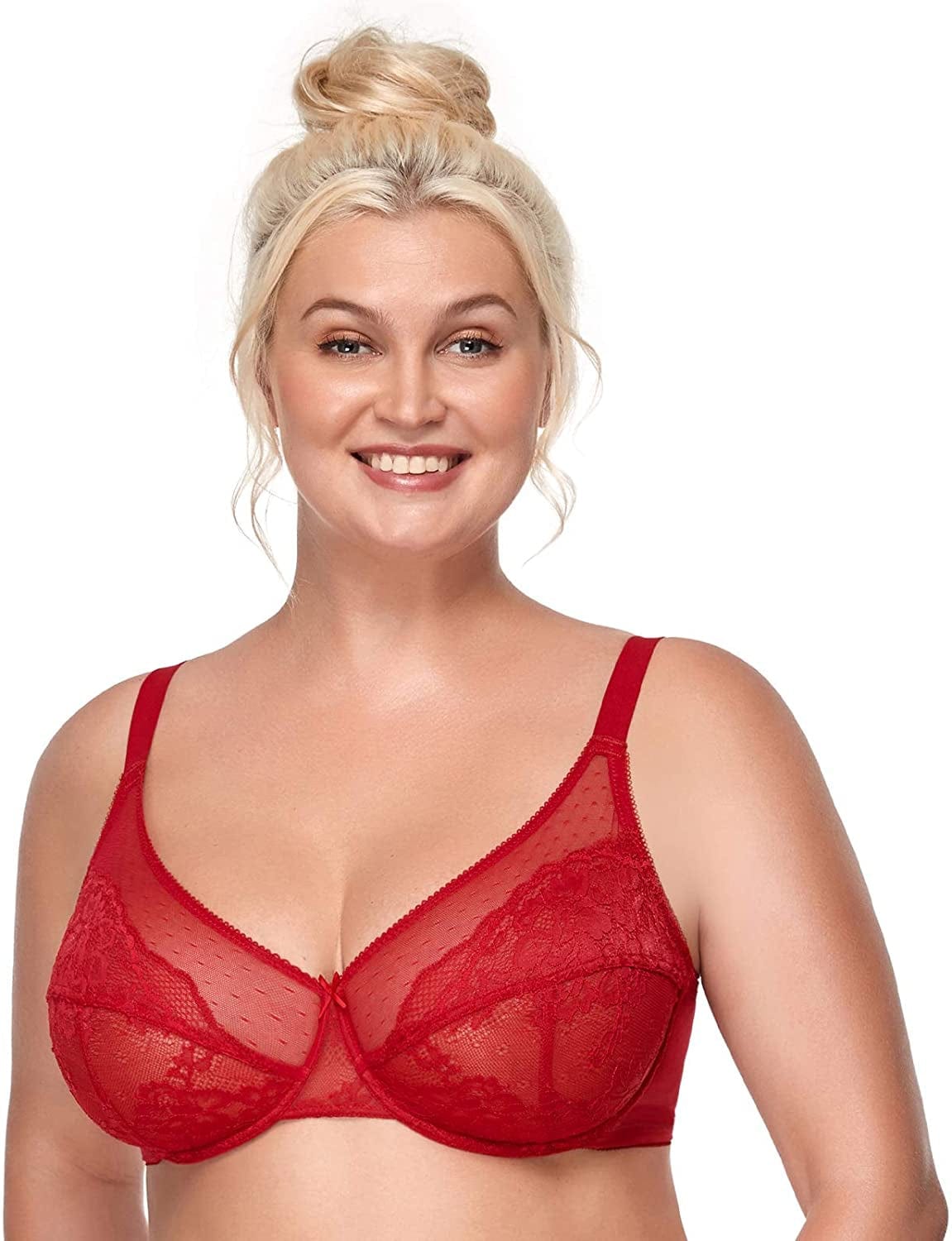 HSIA Minimizer Bras for Women Full Coverage Underwire Bras plus Size,Lifting Lace Bra for Heavy Breast Christmas Red / 34DDD