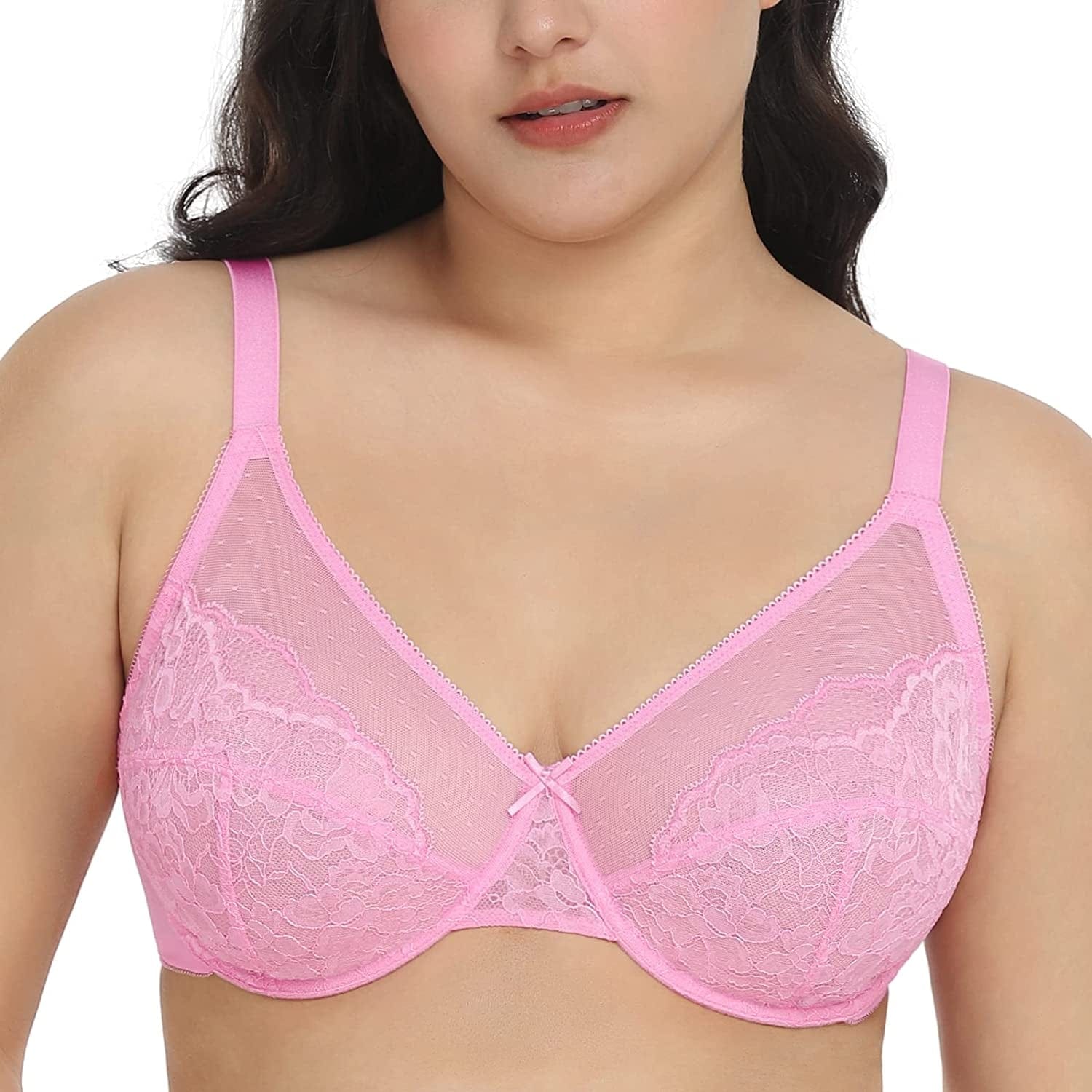 HSIA Minimizer Bras for Women Full Coverage Underwire Bras plus Size,Lifting Lace Bra for Heavy Breast Pink / 34DDD