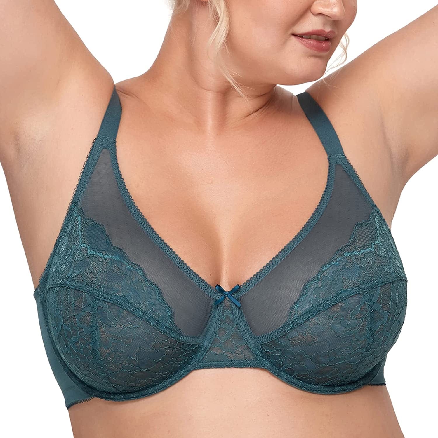 HSIA Minimizer Bras for Women Full Coverage Underwire Bras plus Size,Lifting Lace Bra for Heavy Breast Balsam Blue / 34G