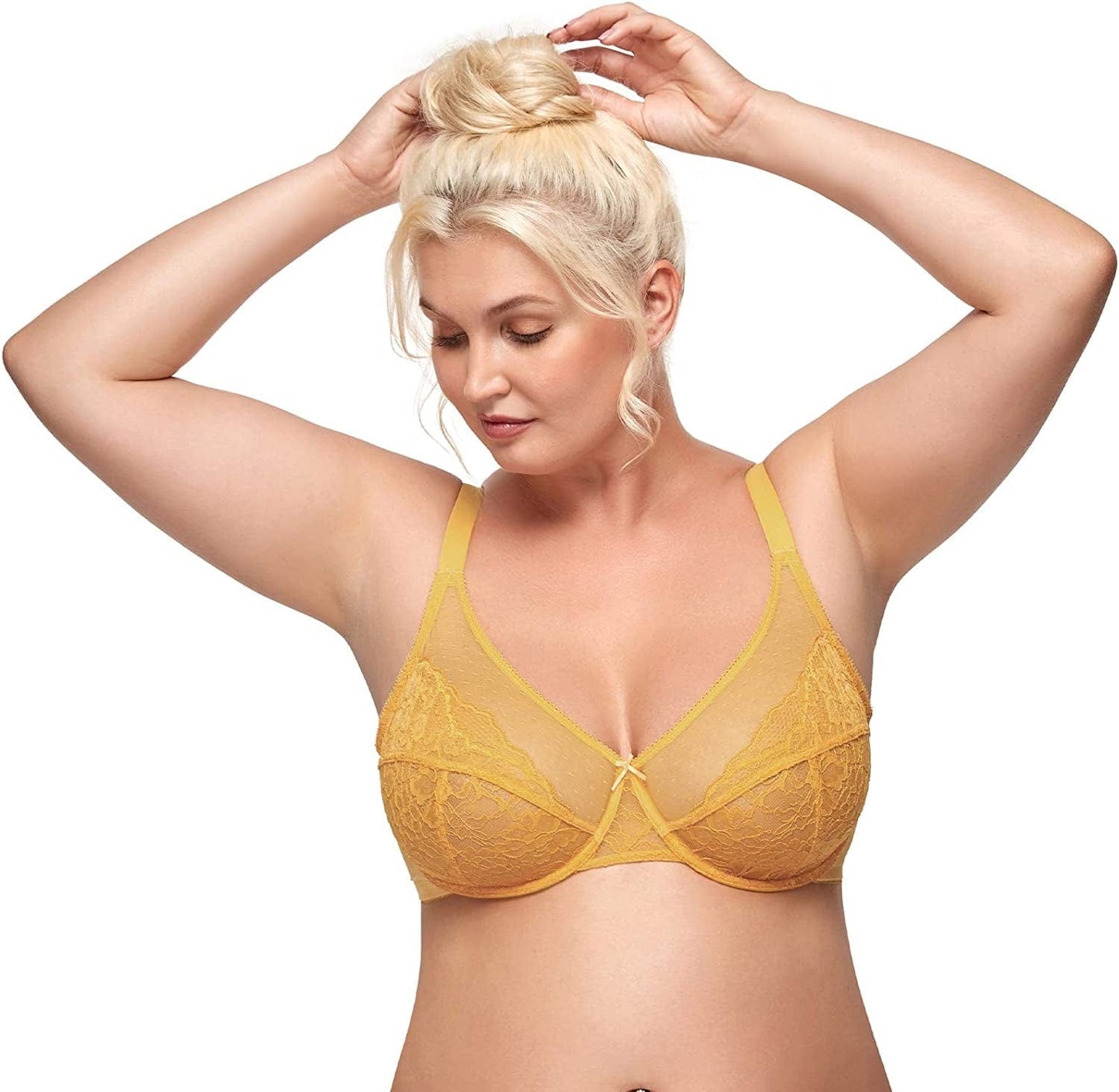 HSIA Minimizer Bras for Women Full Coverage Underwire Bras plus Size,Lifting Lace Bra for Heavy Breast Yolk Yellow / 34C