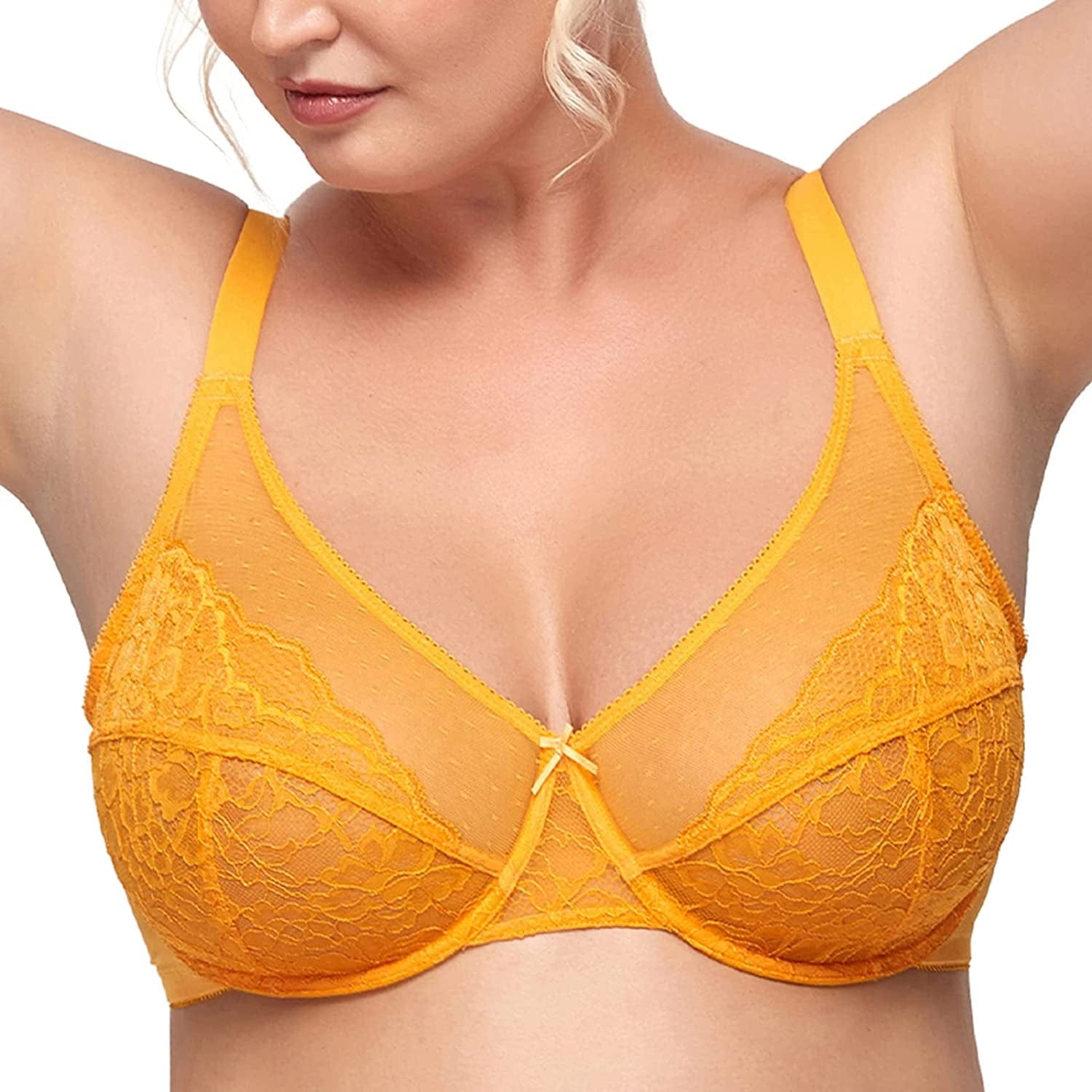 HSIA Minimizer Bras for Women Full Coverage Underwire Bras plus Size,Lifting Lace Bra for Heavy Breast Cadmium Yellow / 46D