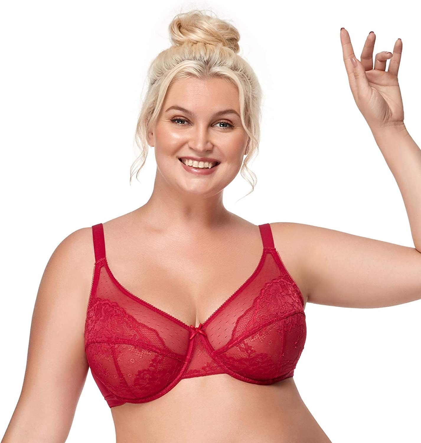 HSIA Minimizer Bras for Women Full Coverage Underwire Bras plus Size,Lifting Lace Bra for Heavy Breast Rose Red 1 / 38C