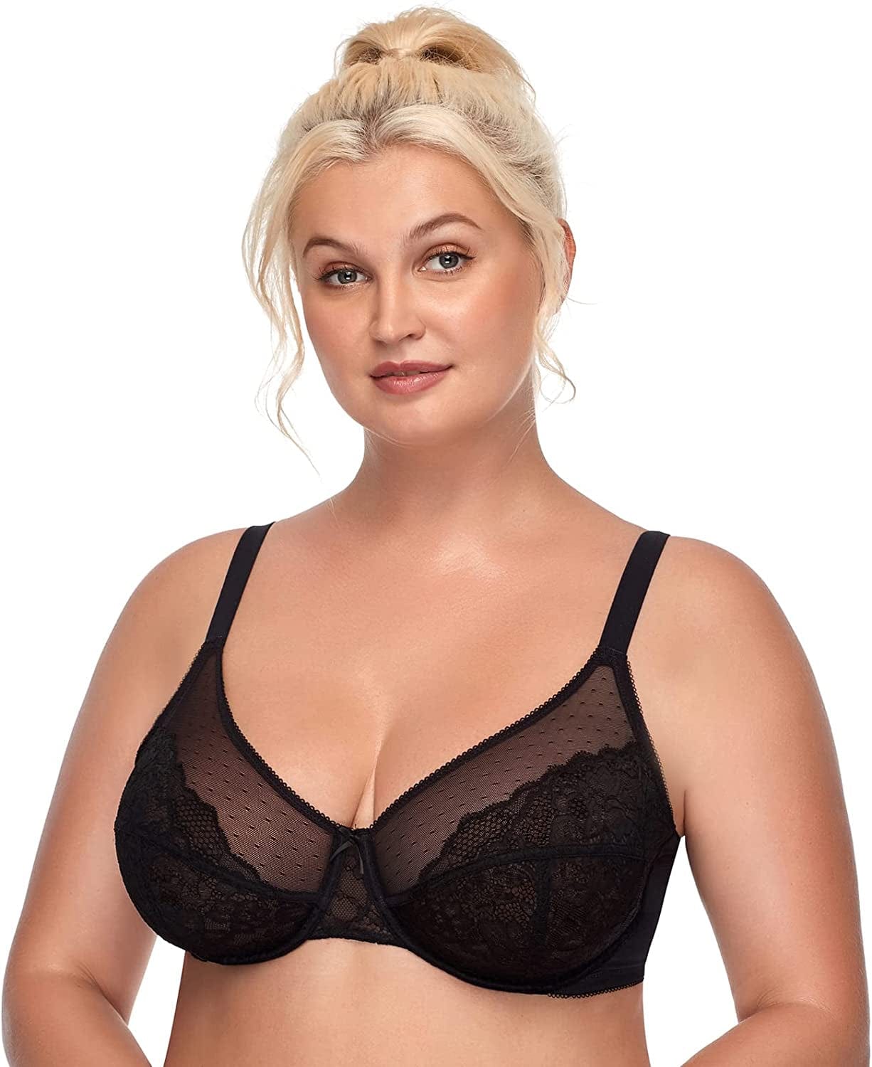 HSIA Minimizer Bras for Women Full Coverage Underwire Bras plus Size,Lifting Lace Bra for Heavy Breast Black / 34DDD