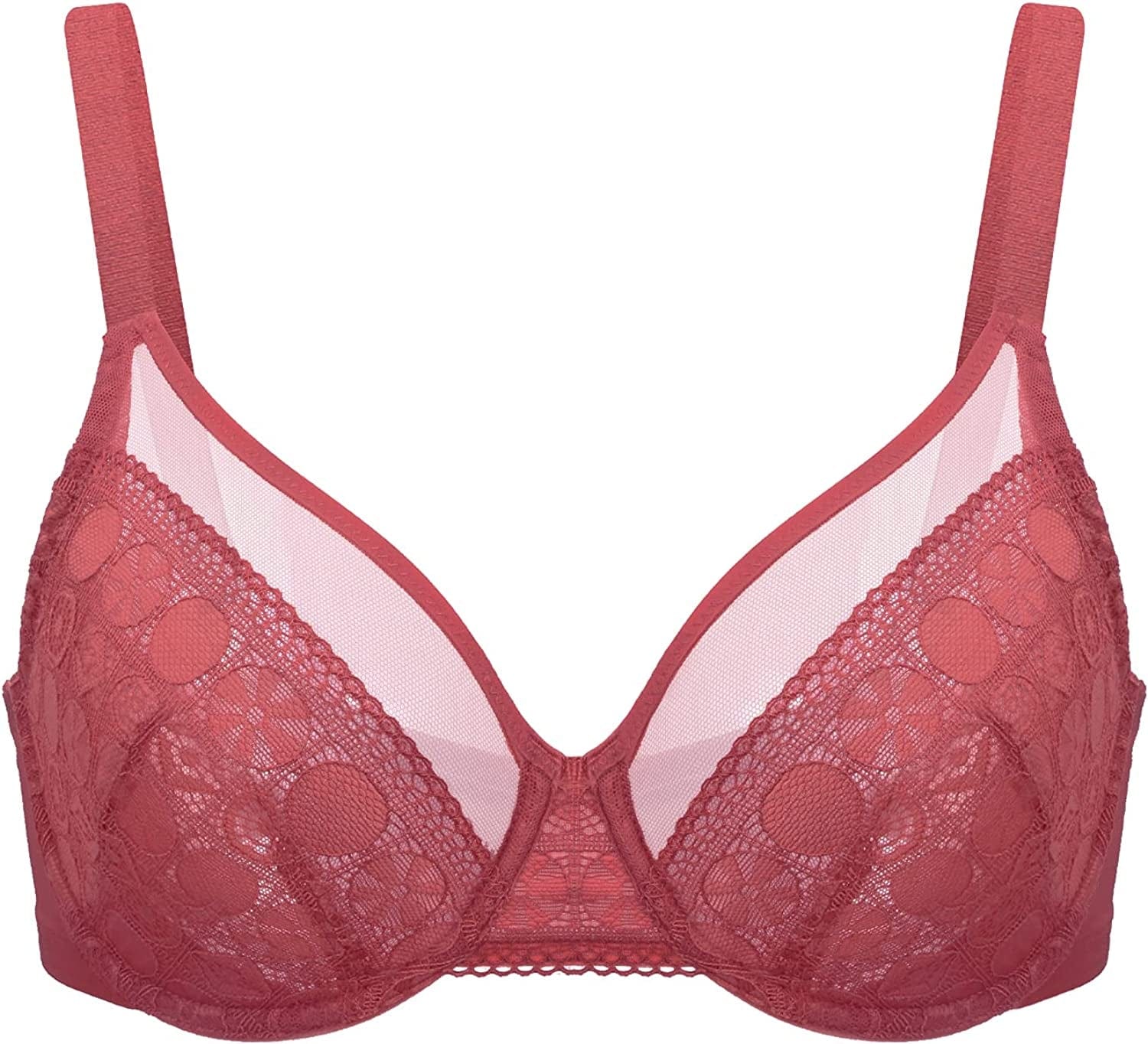 HSIA Minimizer Bras for Women Full Coverage Underwire Bras plus Size,Lifting Lace Bra for Heavy Breast Tibetan Red-1 / 42D