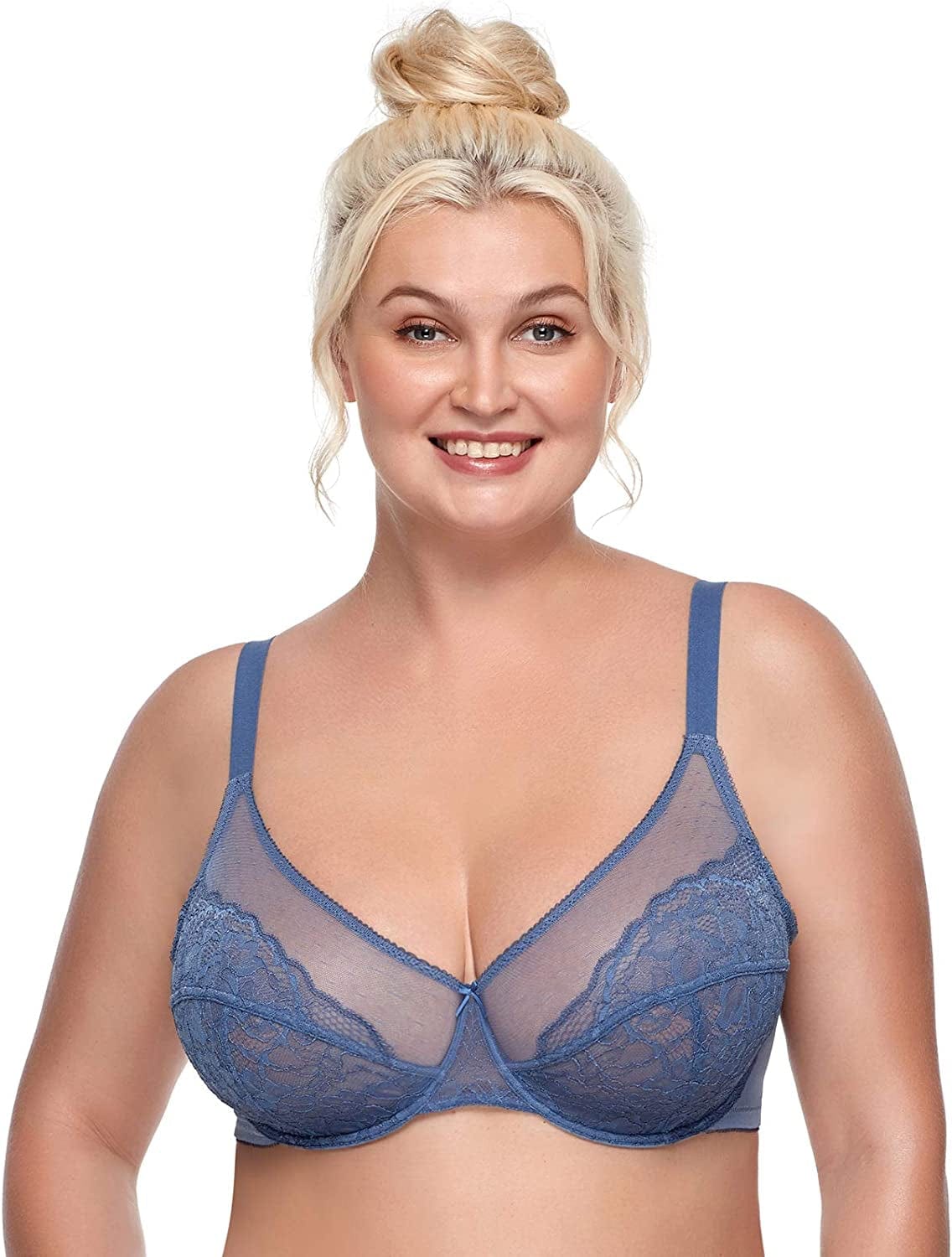 HSIA Minimizer Bras for Women Full Coverage Underwire Bras plus Size,Lifting Lace Bra for Heavy Breast Denim Blue / 40DDD