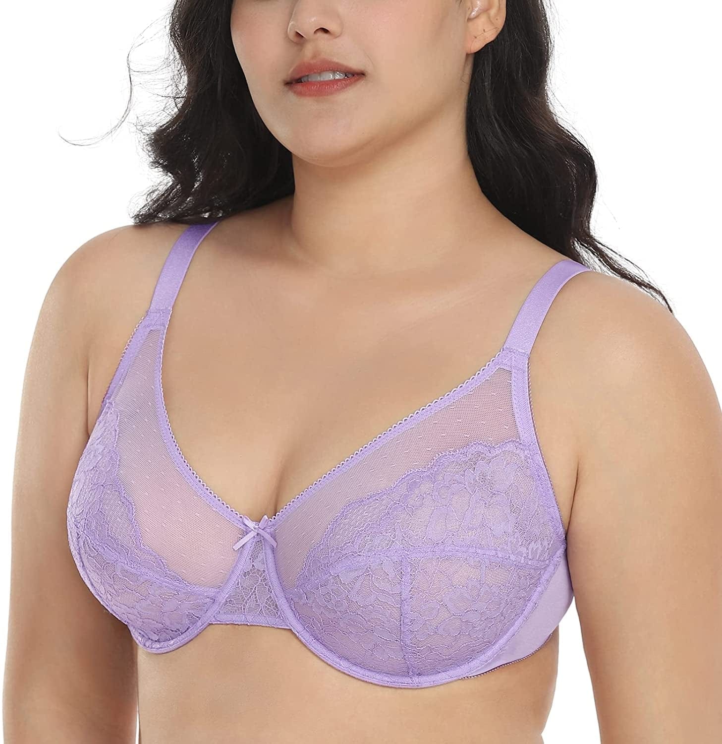 HSIA Minimizer Bras for Women Full Coverage Underwire Bras plus Size,Lifting Lace Bra for Heavy Breast Purple / 36DD