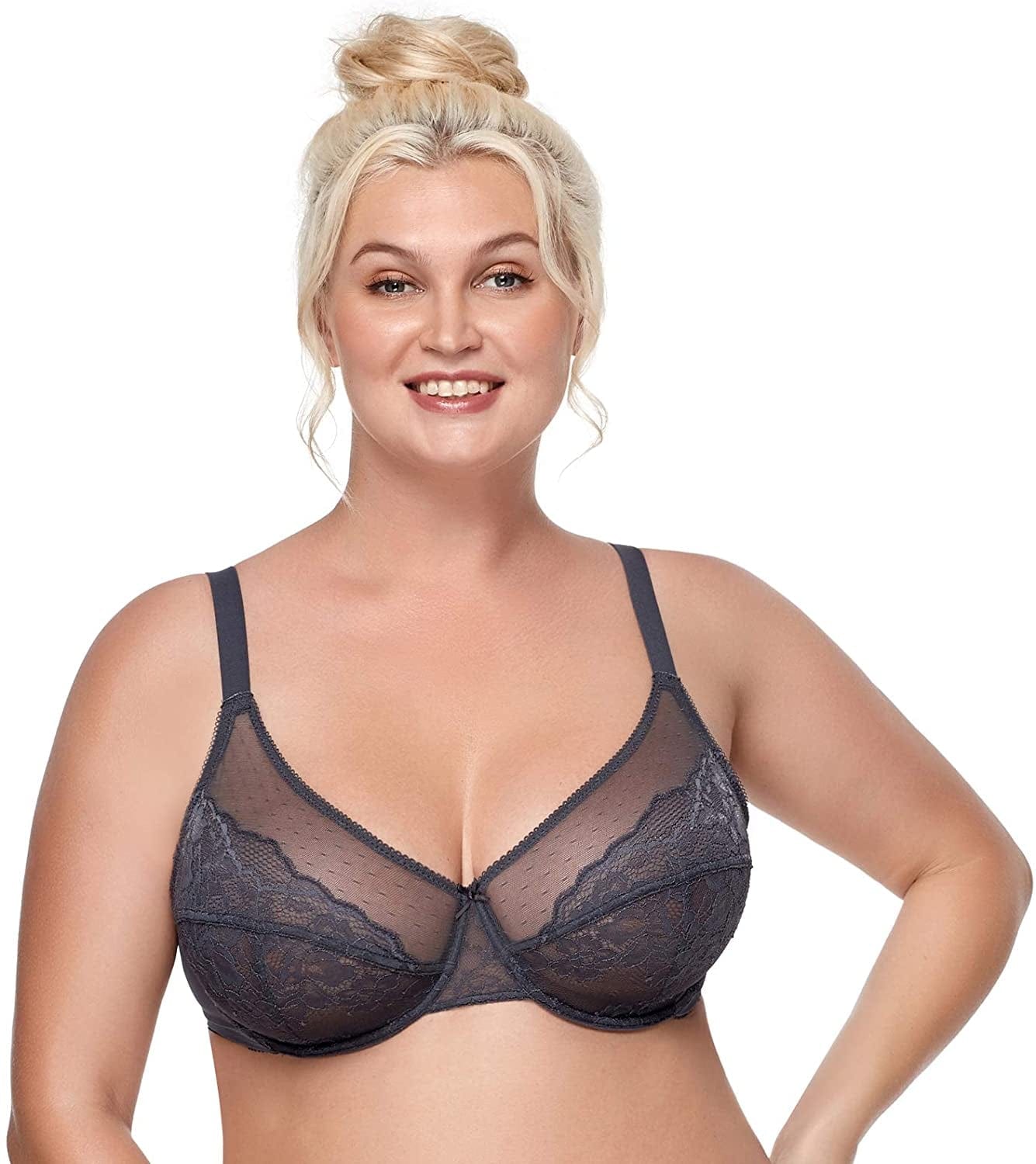HSIA Minimizer Bras for Women Full Coverage Underwire Bras plus Size,Lifting Lace Bra for Heavy Breast Dark Grey / 42DDD