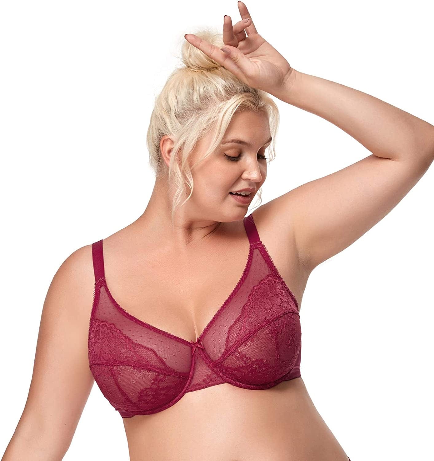 HSIA Minimizer Bras for Women Full Coverage Underwire Bras plus Size,Lifting Lace Bra for Heavy Breast Tibetan Red / 44DD