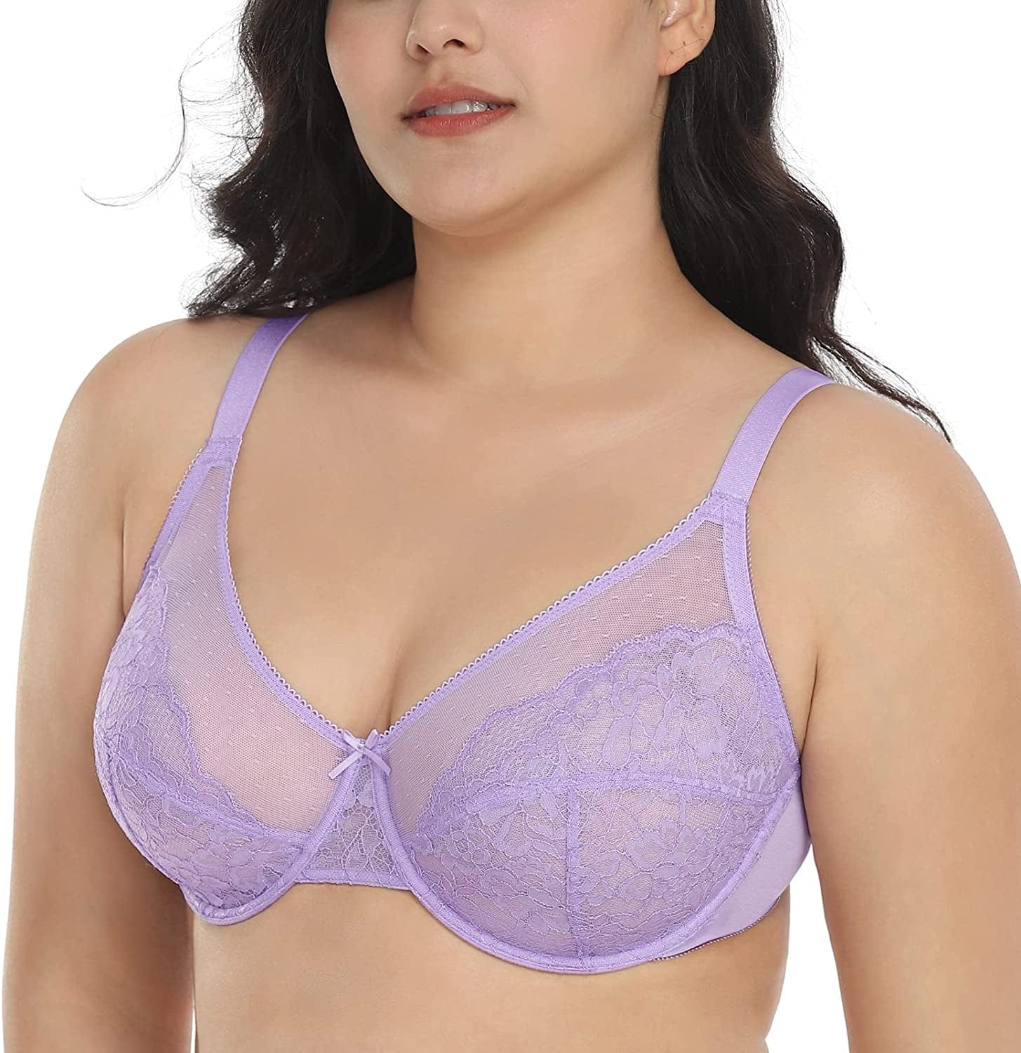 HSIA Minimizer Bras for Women Full Coverage Underwire Bras plus Size,Lifting Lace Bra for Heavy Breast Purple / 38DD