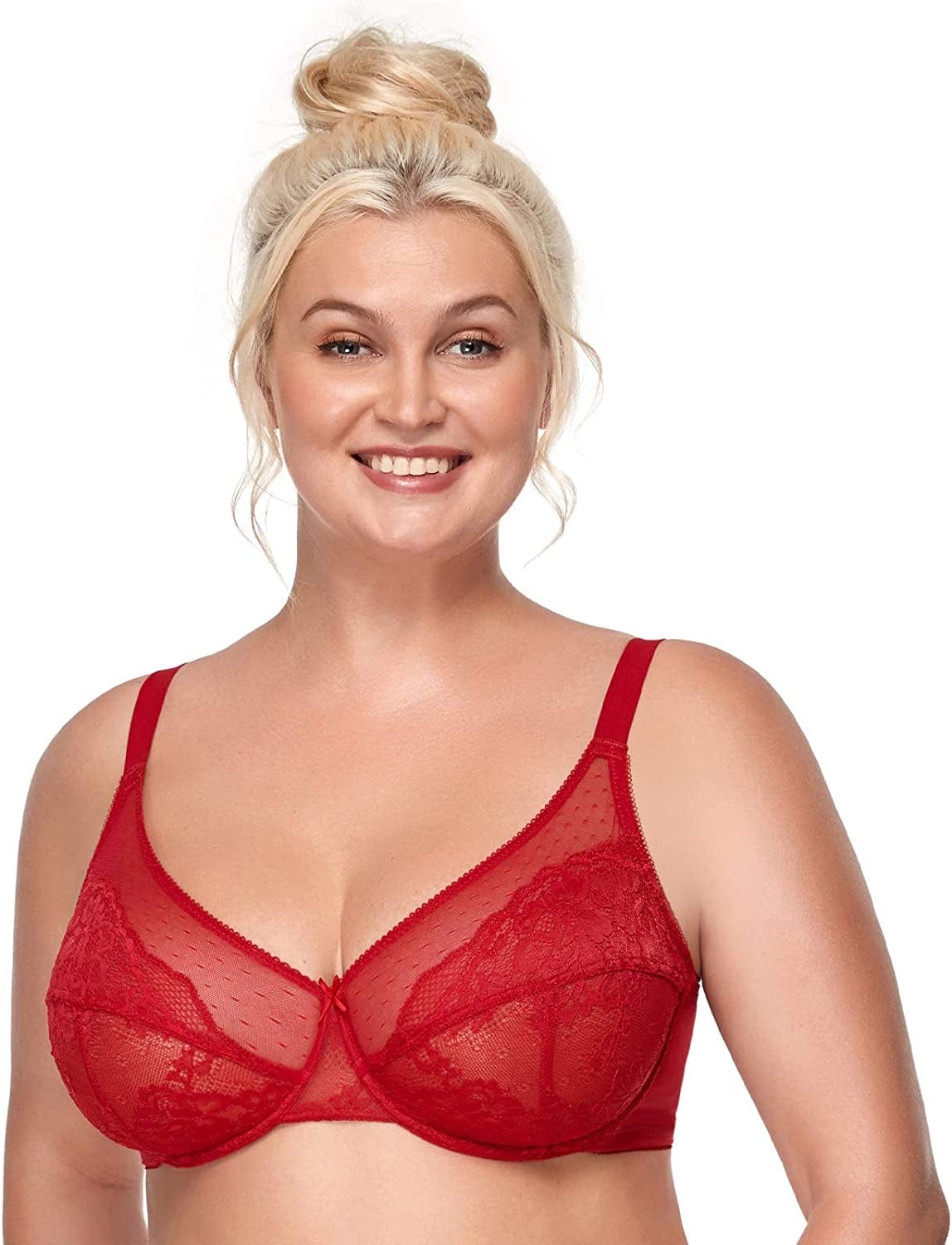HSIA Minimizer Bras for Women Full Coverage Underwire Bras plus Size,Lifting Lace Bra for Heavy Breast Christmas Red / 34DDD