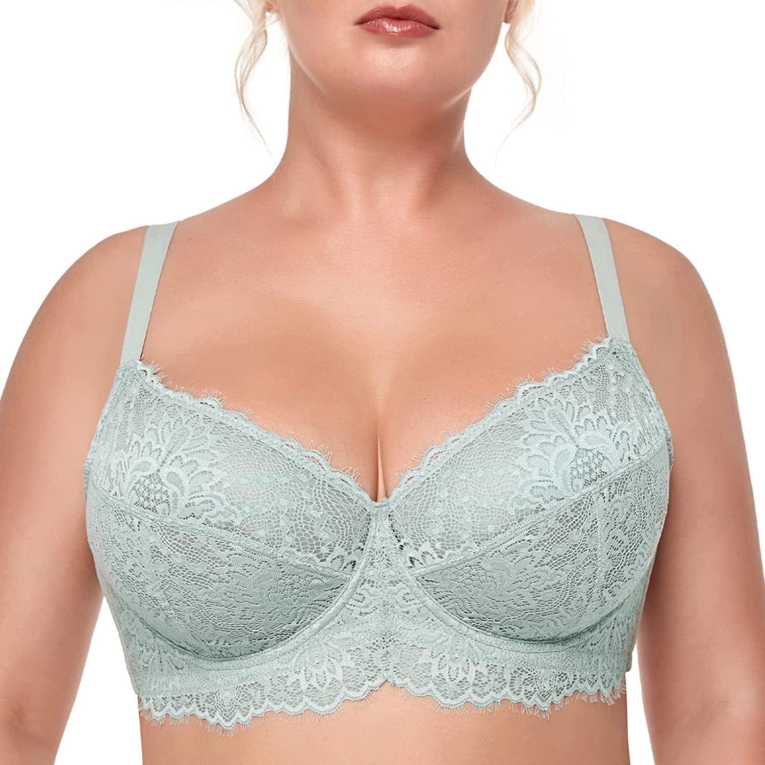HSIA Women Minimizer Unlined Underwire Bra Full Coverage plus Size Full Figure Unpadded Bras Eyelash Lace Bras Jadeite / 32C