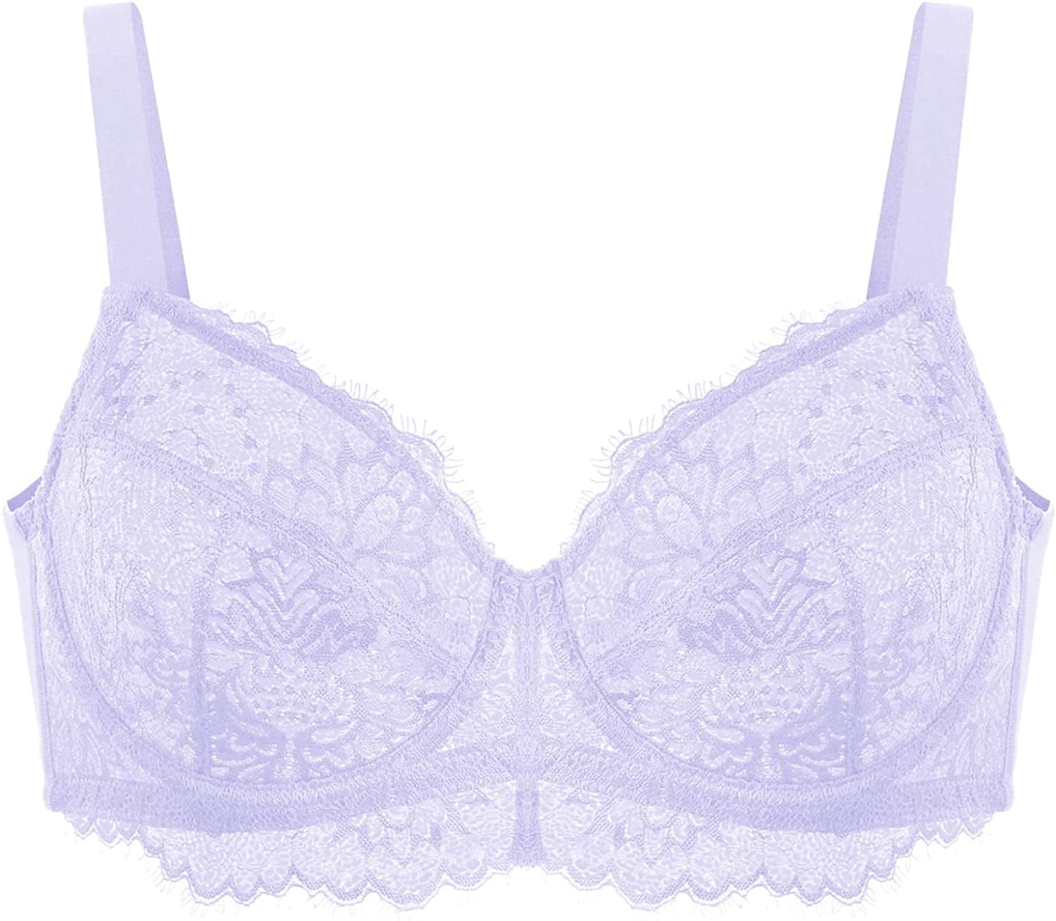HSIA Women Minimizer Unlined Underwire Bra Full Coverage plus Size Full Figure Unpadded Bras Eyelash Lace Bras Purple / 44C