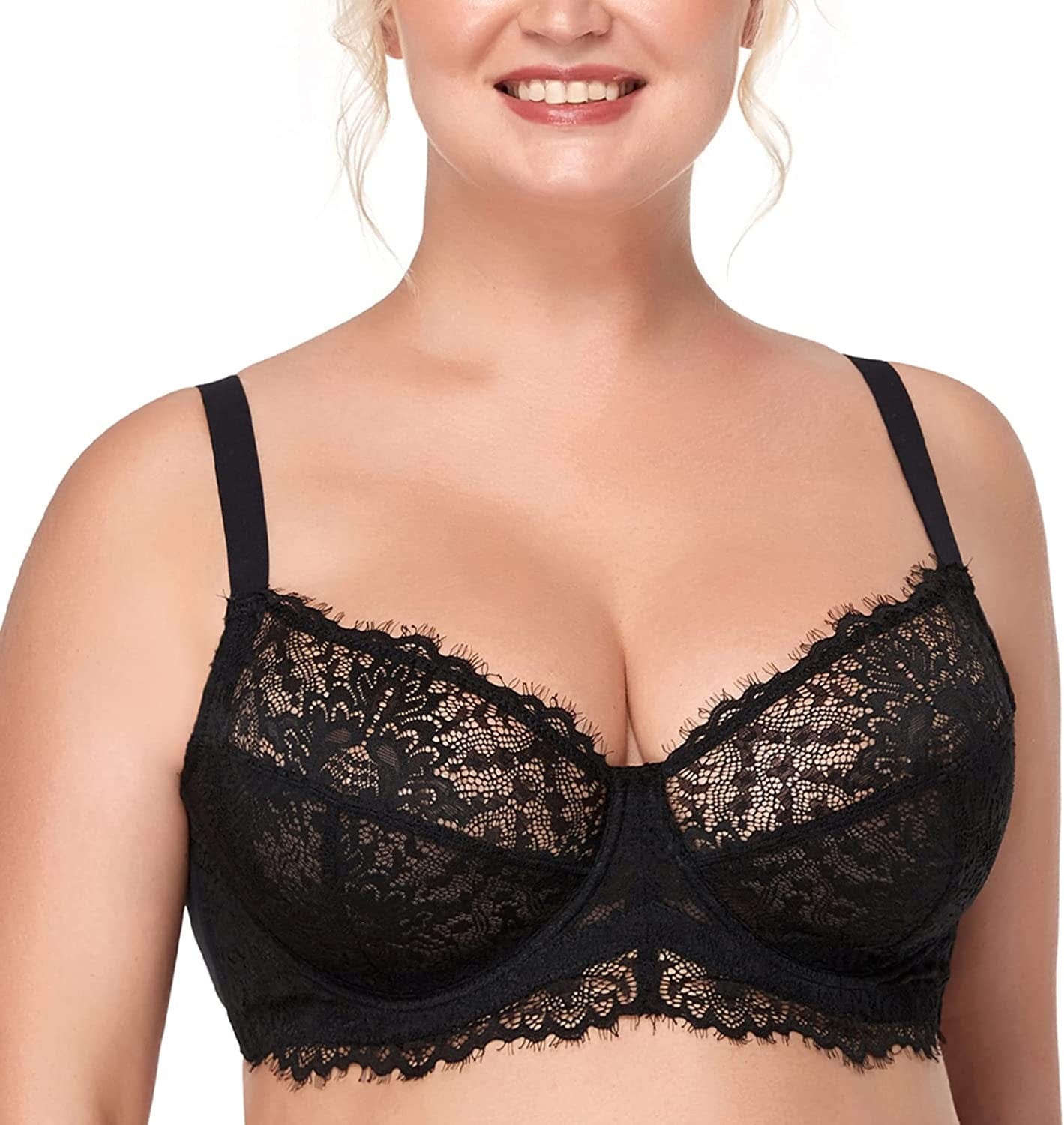 HSIA Women Minimizer Unlined Underwire Bra Full Coverage plus Size Full Figure Unpadded Bras Eyelash Lace Bras Black / 40I
