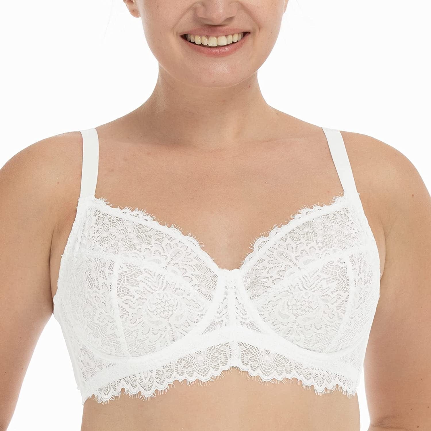 HSIA Women Minimizer Unlined Underwire Bra Full Coverage plus Size Full Figure Unpadded Bras Eyelash Lace Bras White / 40H