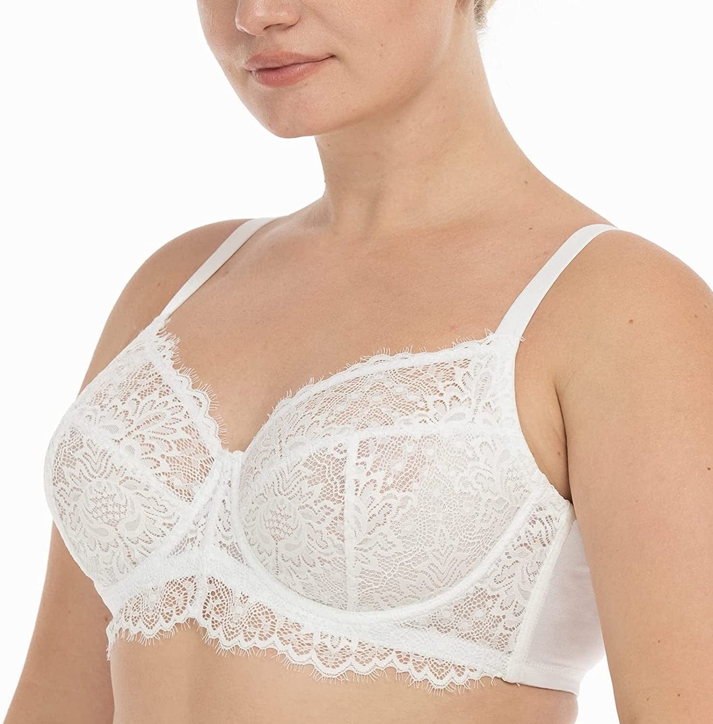 HSIA Women Minimizer Unlined Underwire Bra Full Coverage plus Size Full Figure Unpadded Bras Eyelash Lace Bras