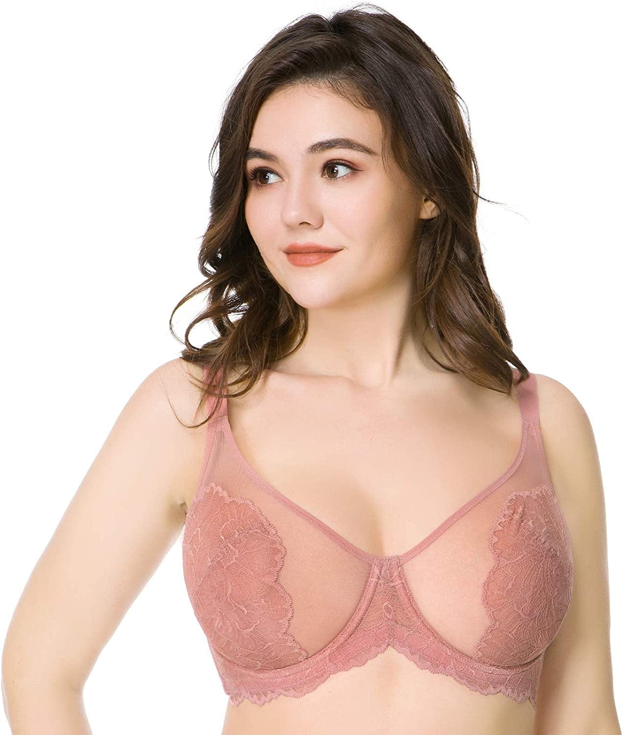 HSIA Women'S Minimizer Bra Unlined Underwire Full Figure Lace Bra plus Size Full Coverage Unpadded Bra Light Coral / 38DD