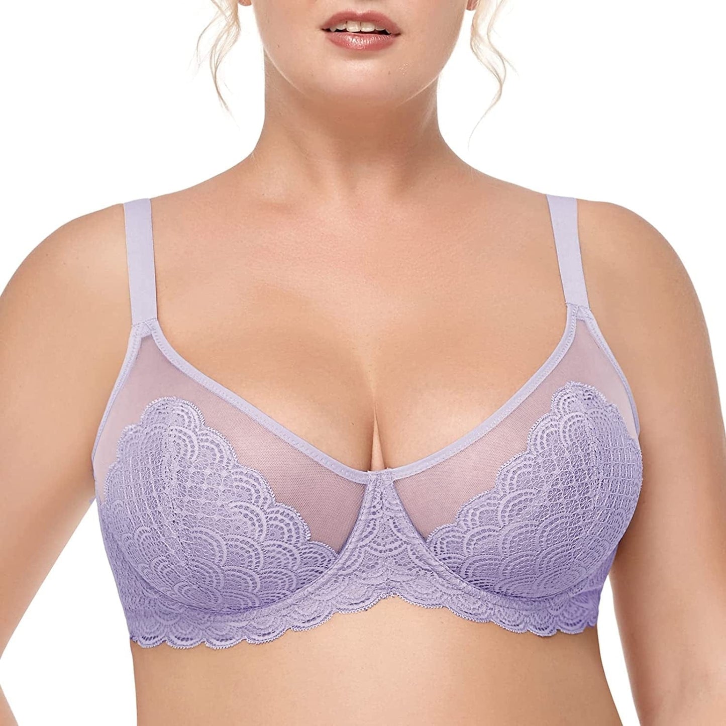 HSIA Women'S Underwire Unlined Bra Minimizers Non-Padded Bra Full Coverage Lace Mesh Sexy Sheer plus Size Bra Purple / 40DDD
