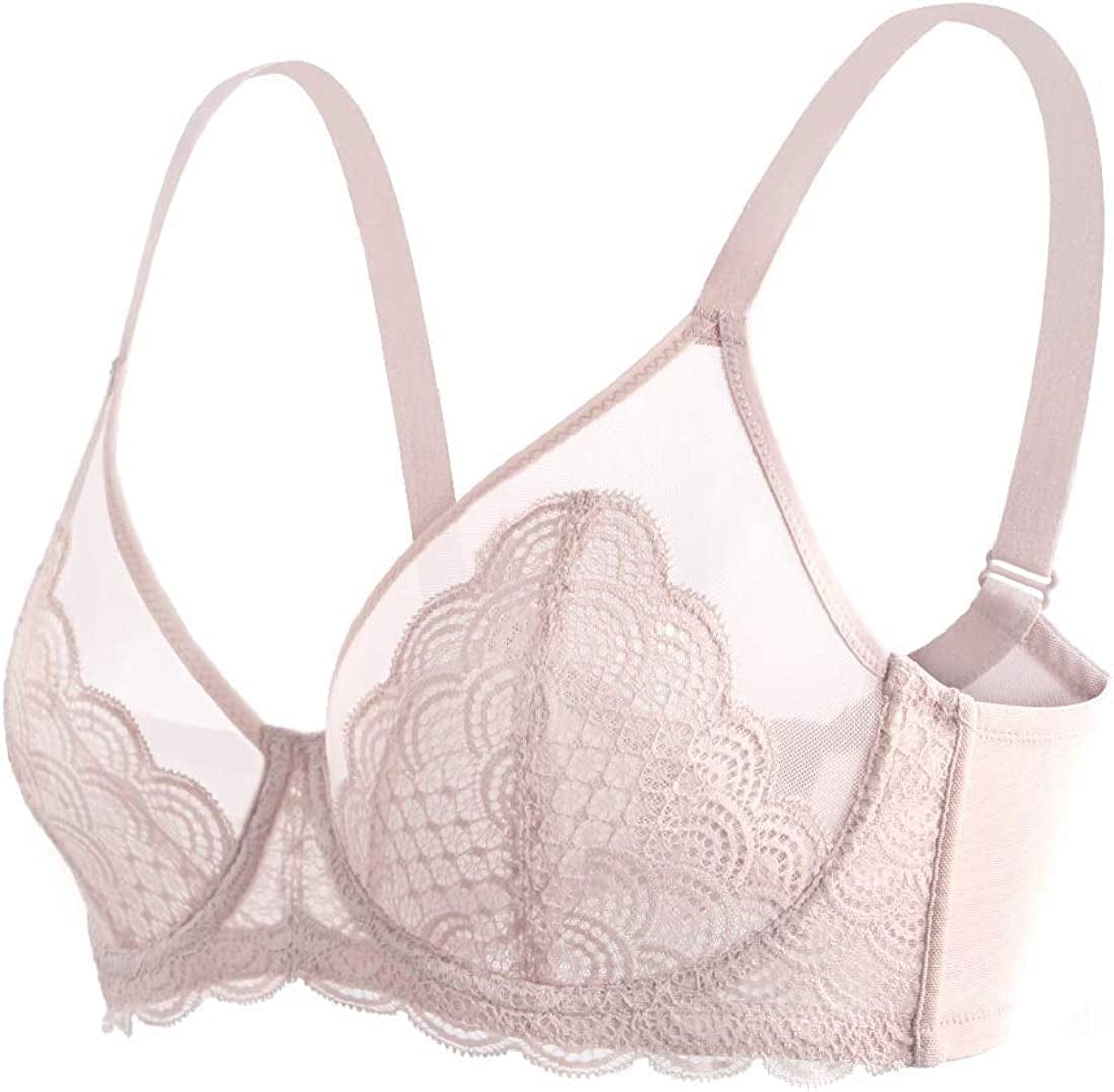 HSIA Women'S Underwire Unlined Bra Minimizers Non-Padded Bra Full Coverage Lace Mesh Sexy Sheer plus Size Bra