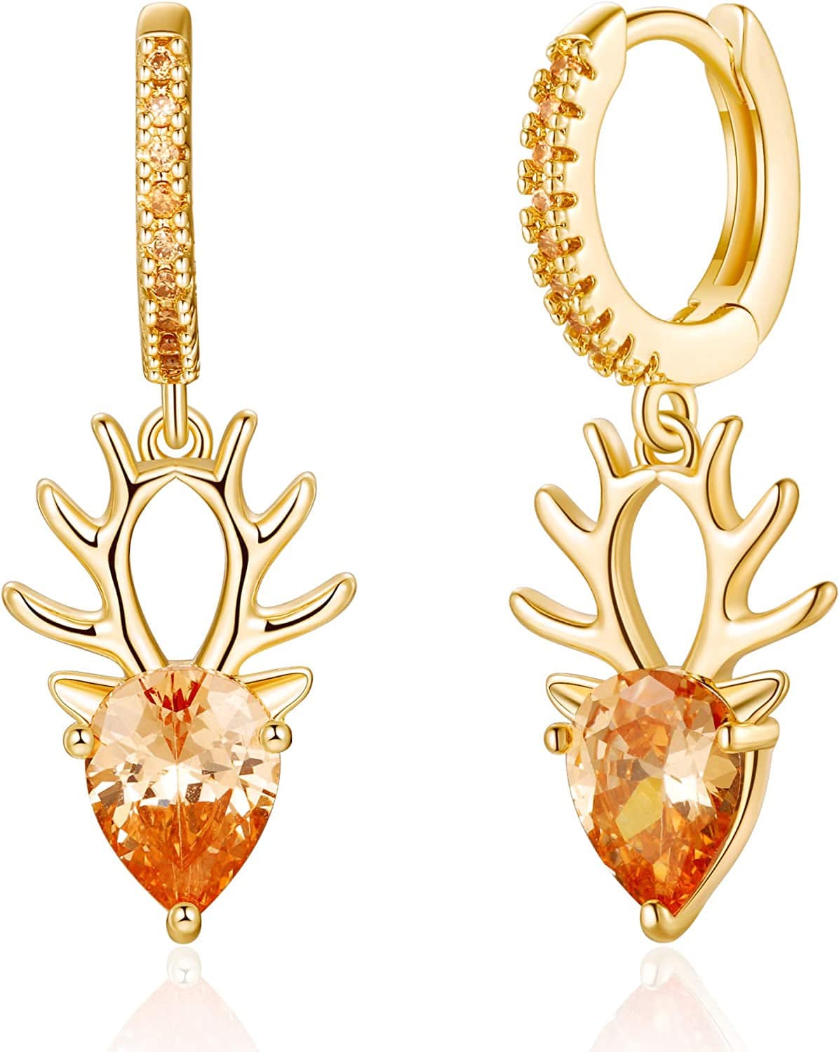 Huggie Hoop Earrings for Women, S925 Sterling Silver Post 14K Gold Plated Evil Eye Star Butterfly Spike Cross Hoop Dangle Small Hoop Huggie Earrings Minimalist Hypoallergenic Jewelry Gifts for Women Deer