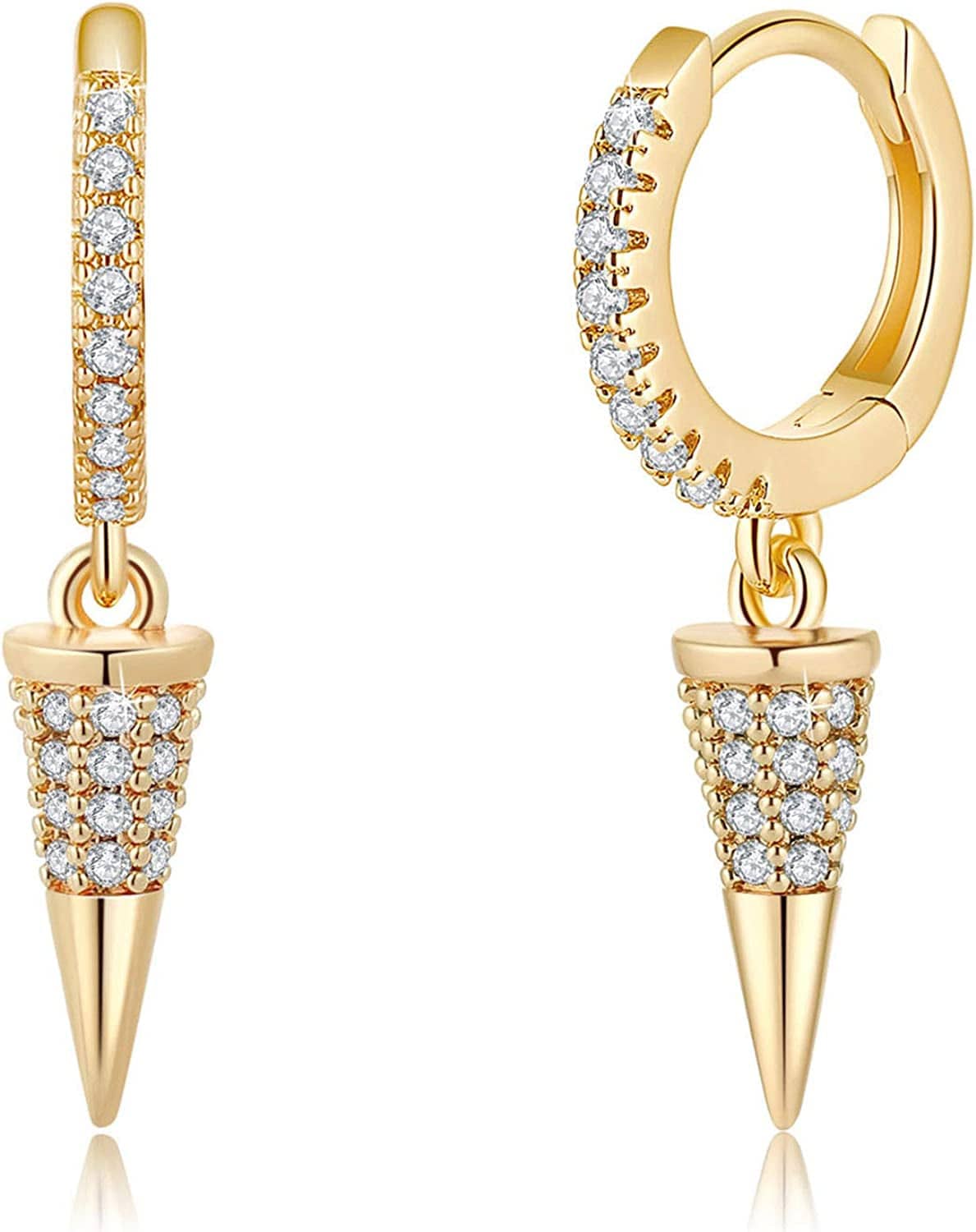 Huggie Hoop Earrings for Women, S925 Sterling Silver Post 14K Gold Plated Evil Eye Star Butterfly Spike Cross Hoop Dangle Small Hoop Huggie Earrings Minimalist Hypoallergenic Jewelry Gifts for Women CZ Spike