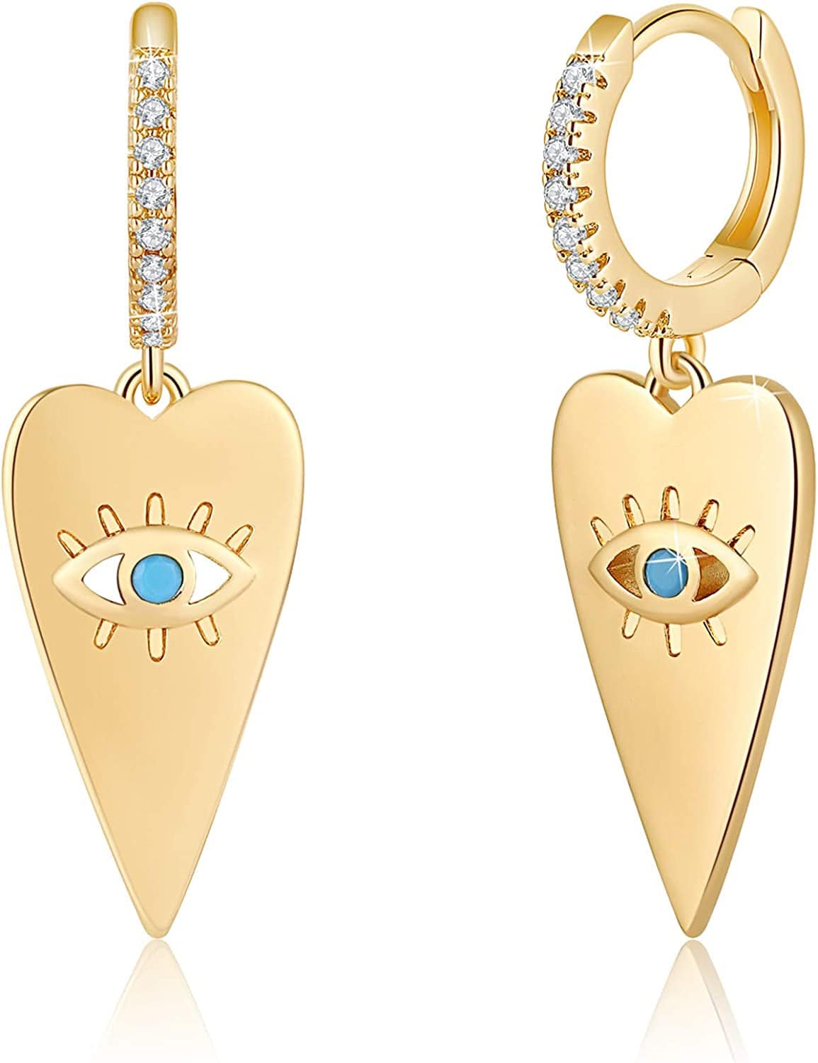 Huggie Hoop Earrings for Women, S925 Sterling Silver Post 14K Gold Plated Evil Eye Star Butterfly Spike Cross Hoop Dangle Small Hoop Huggie Earrings Minimalist Hypoallergenic Jewelry Gifts for Women Blue Evil Eye