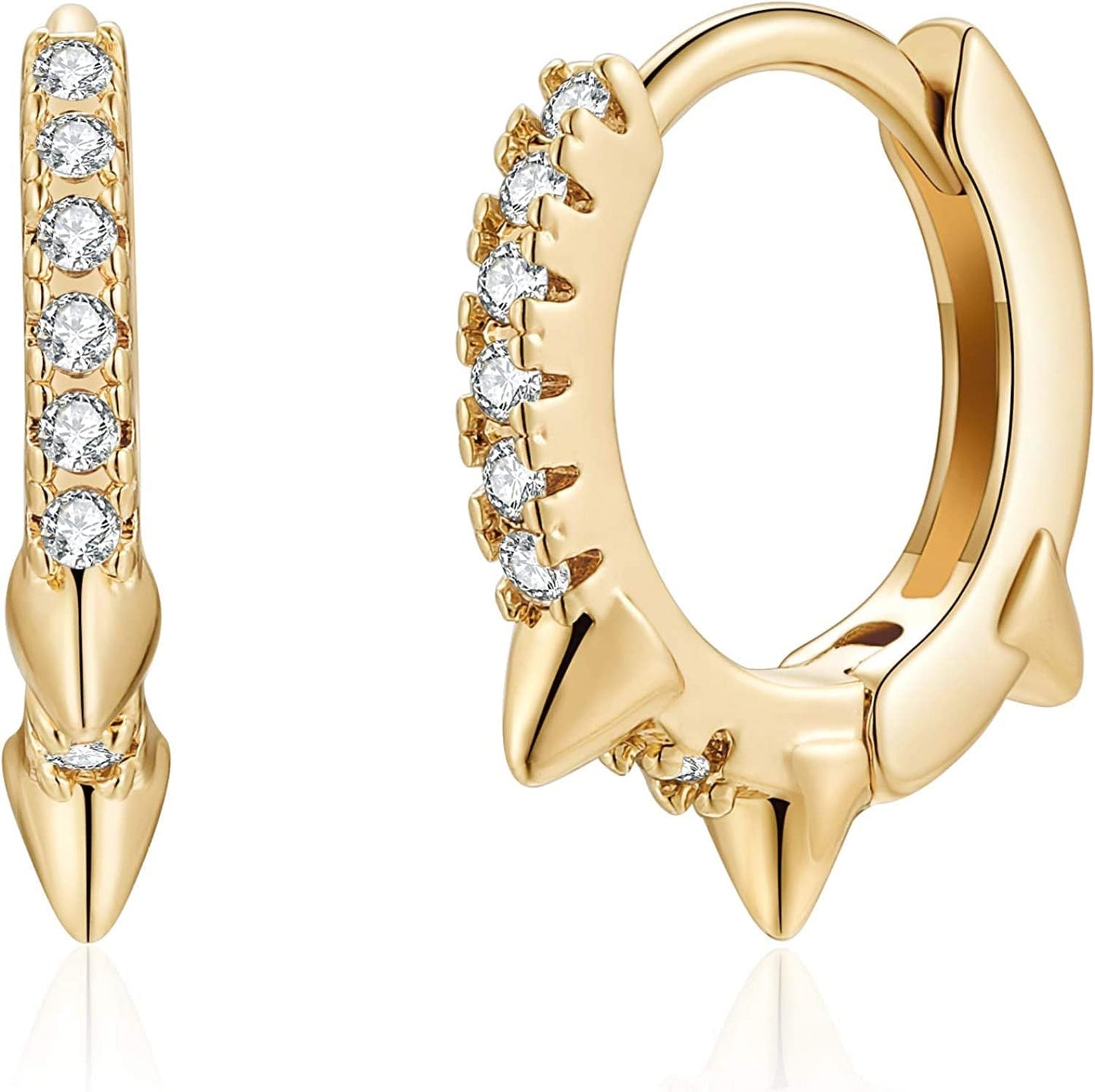 Huggie Hoop Earrings for Women, S925 Sterling Silver Post 14K Gold Plated Evil Eye Star Butterfly Spike Cross Hoop Dangle Small Hoop Huggie Earrings Minimalist Hypoallergenic Jewelry Gifts for Women Spike CZ